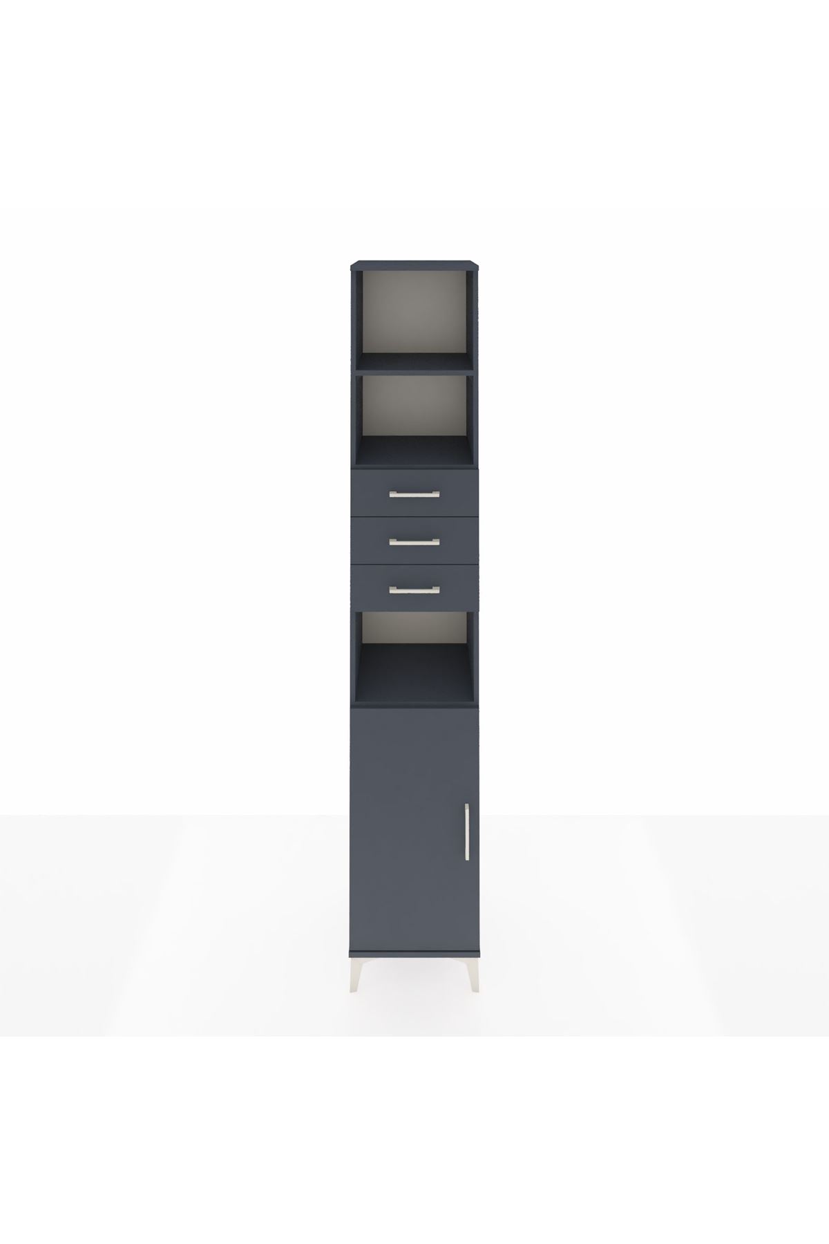Hyperion Dolap 4 Raflı 3 Çekmeceli Tek Kapaklı 44x44x243 Antrasit-Antrasit