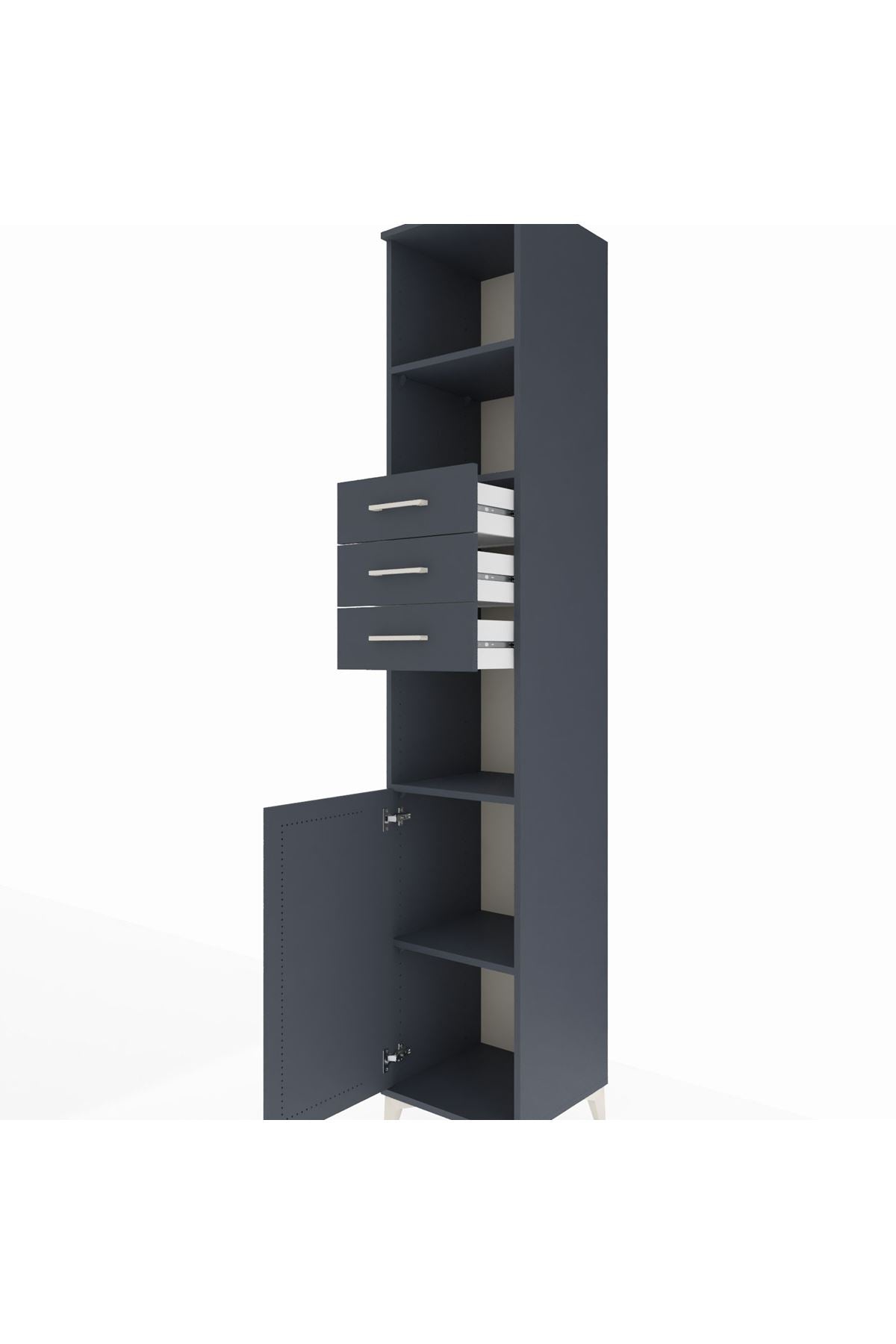 Hyperion Dolap 4 Raflı 3 Çekmeceli Tek Kapaklı 44x44x243 Antrasit-Antrasit
