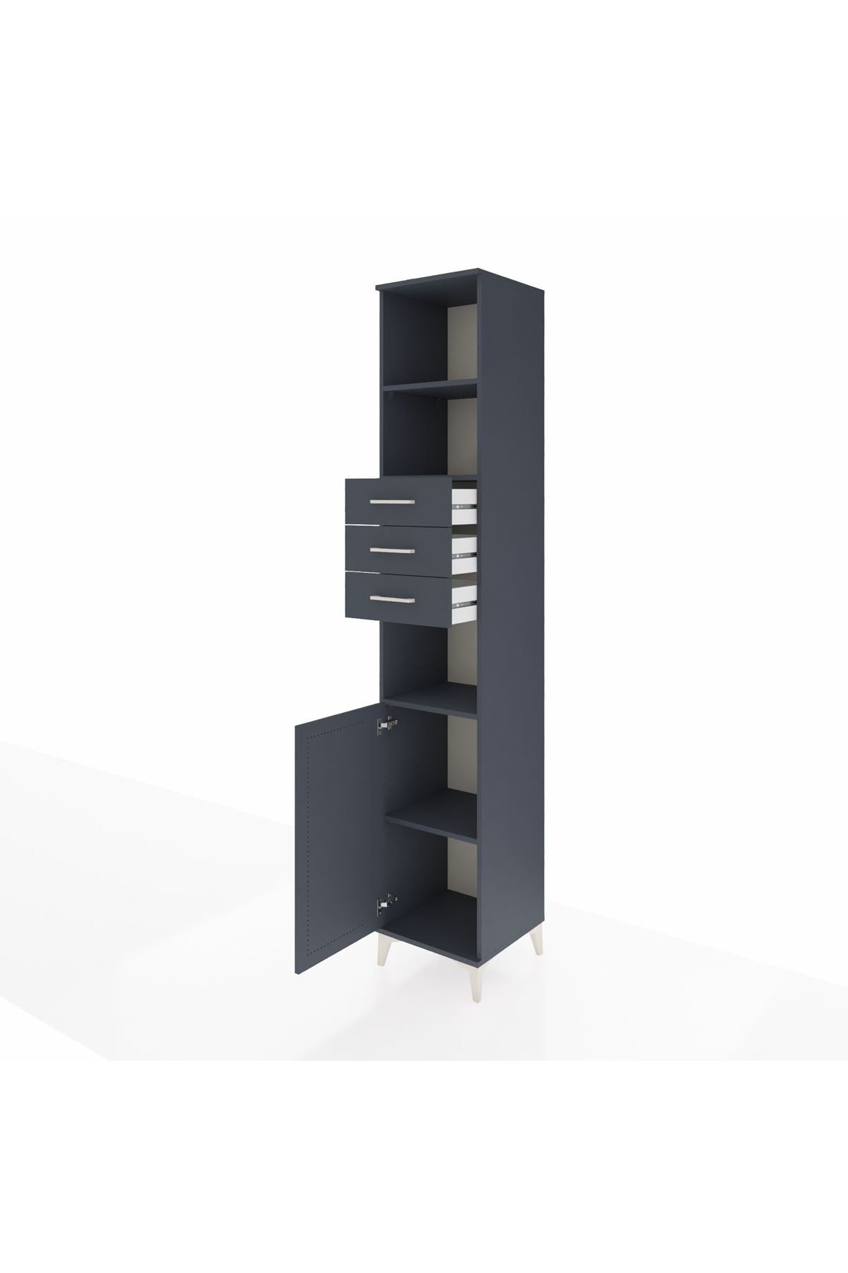 Hyperion Dolap 4 Raflı 3 Çekmeceli Tek Kapaklı 44x44x243 Antrasit-Antrasit