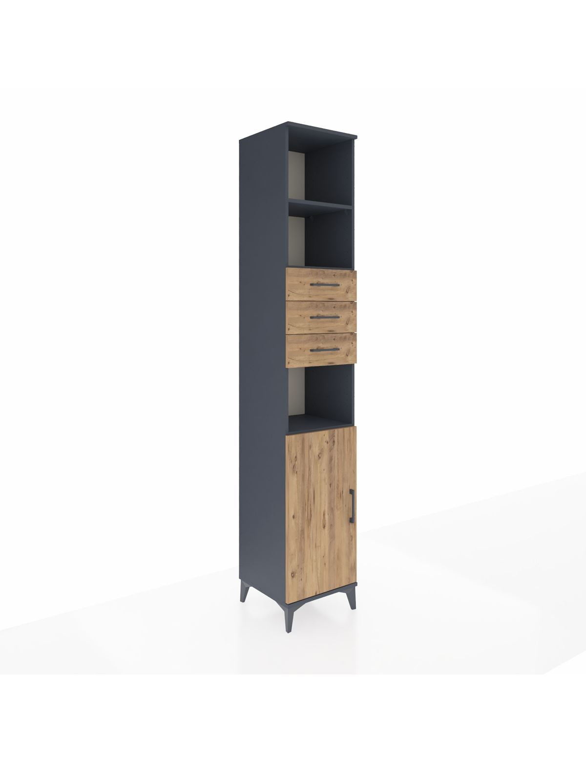 Hyperion Dolap 4 Raflı 3 Çekmeceli Tek Kapaklı 44x44x243 Antrasit-Çam