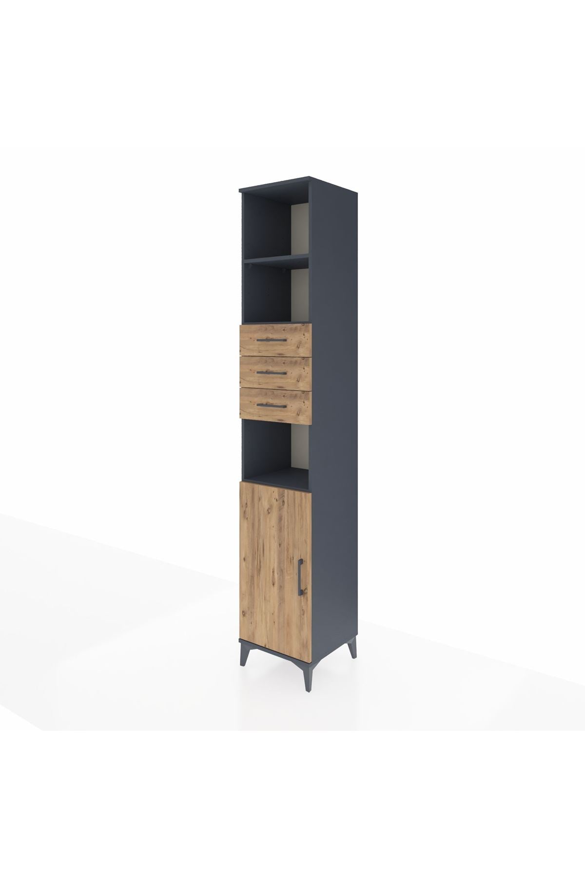 Hyperion Dolap 4 Raflı 3 Çekmeceli Tek Kapaklı 44x44x243 Antrasit-Çam