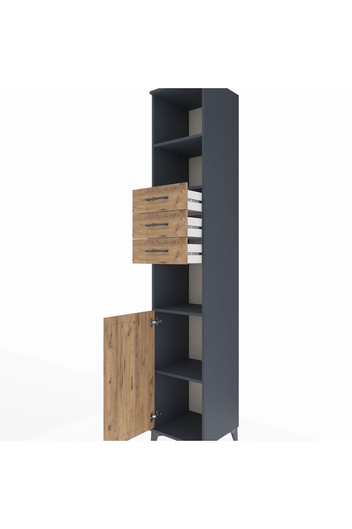 Hyperion Dolap 4 Raflı 3 Çekmeceli Tek Kapaklı 44x44x243 Antrasit-Çam