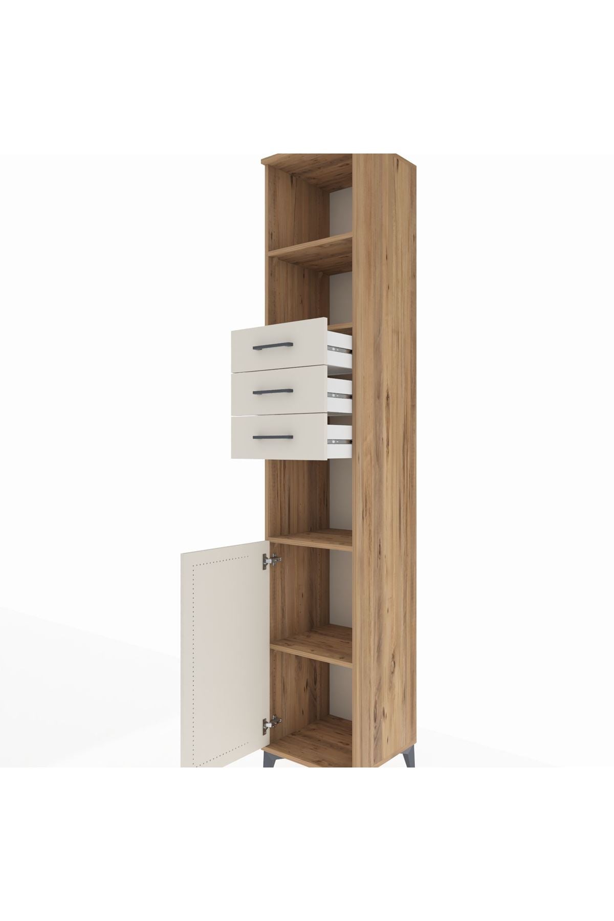 Hyperion Dolap 4 Raflı 3 Çekmeceli Tek Kapaklı 44x44x243 Çam-Aytaşı