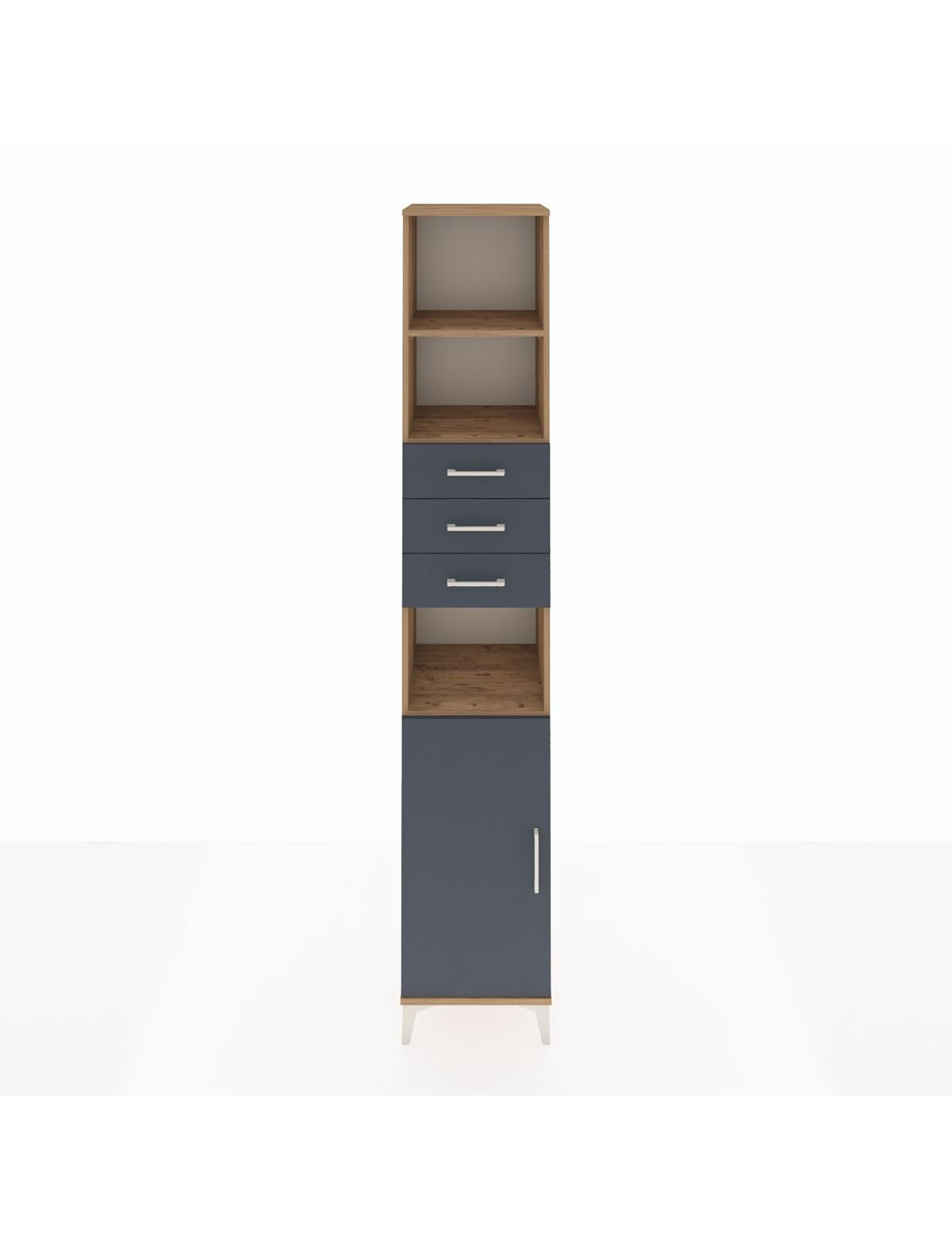 Hyperion Dolap 4 Raflı 3 Çekmeceli Tek Kapaklı 44x44x243 Çam-Antrasit