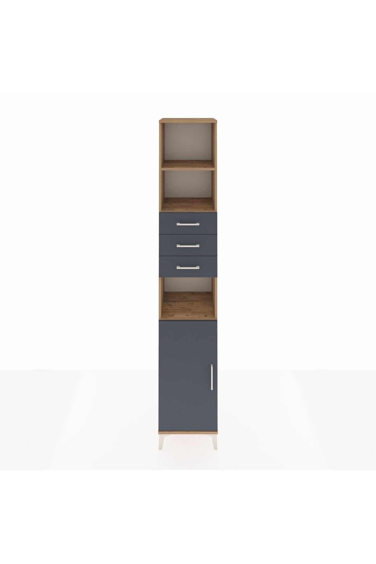 Hyperion Dolap 4 Raflı 3 Çekmeceli Tek Kapaklı 44x44x243 Çam-Antrasit