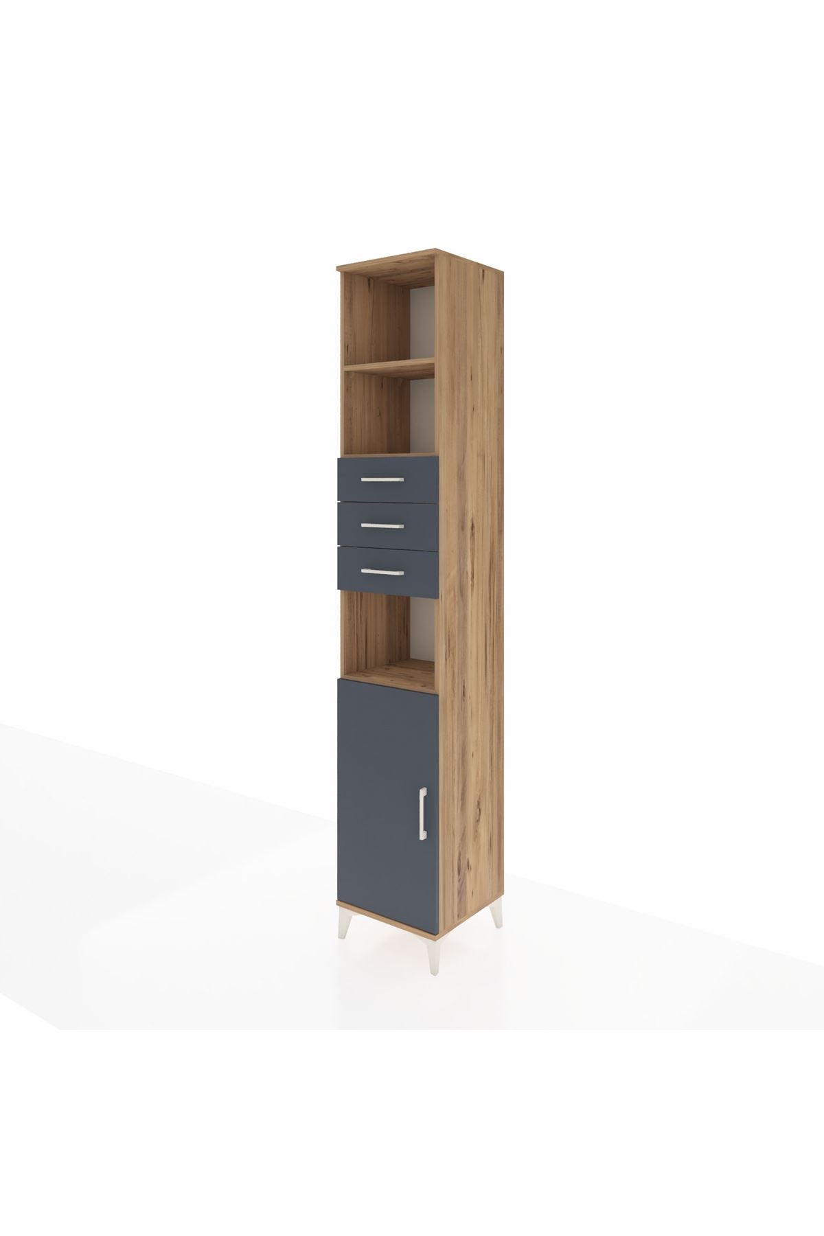 Hyperion Dolap 4 Raflı 3 Çekmeceli Tek Kapaklı 44x44x243 Çam-Antrasit