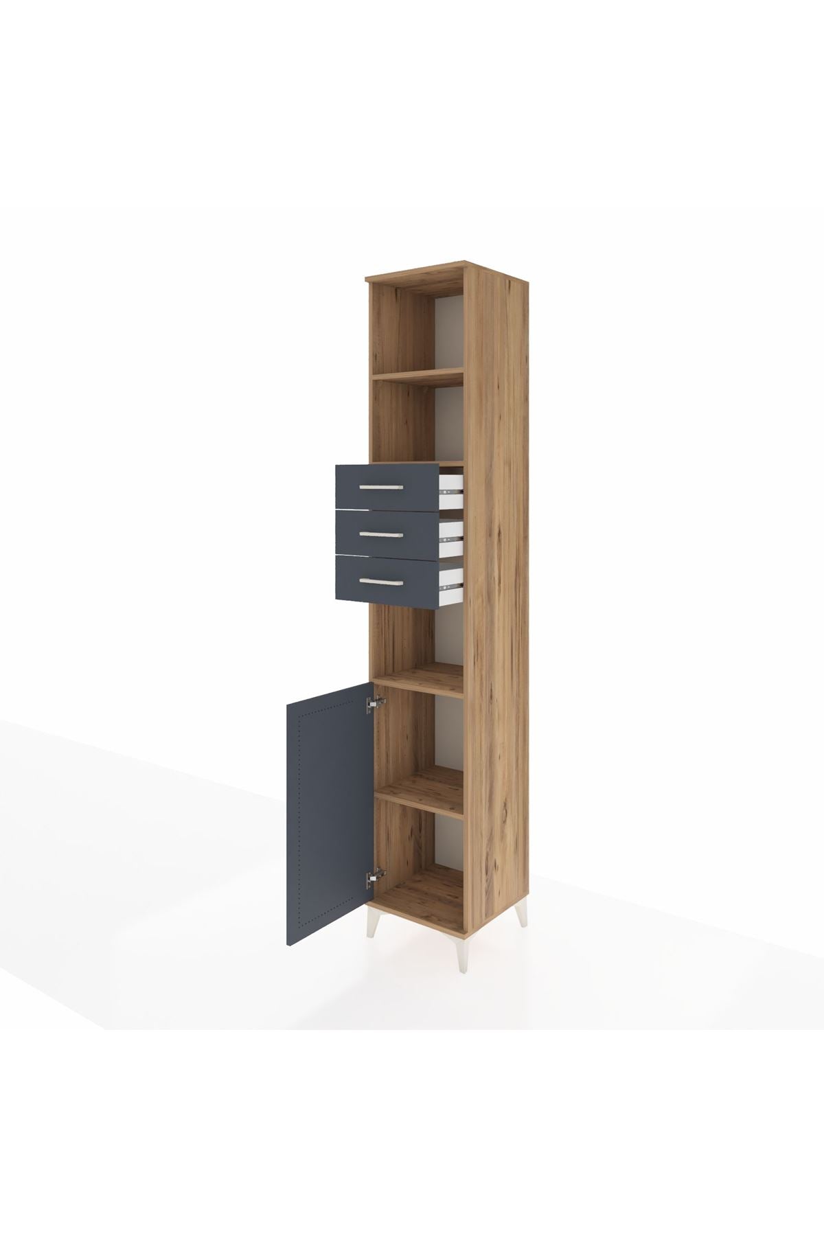 Hyperion Dolap 4 Raflı 3 Çekmeceli Tek Kapaklı 44x44x243 Çam-Antrasit