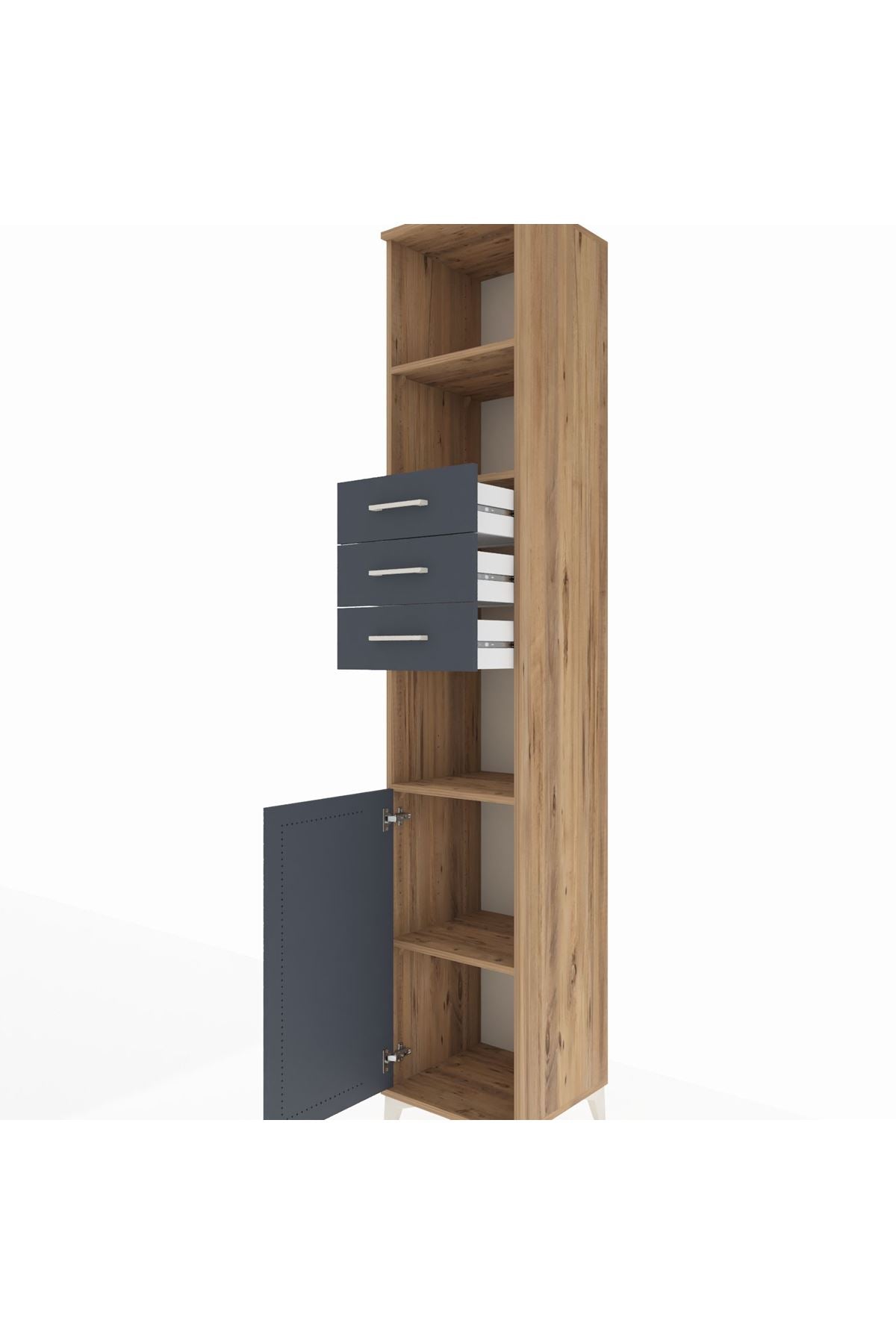 Hyperion Dolap 4 Raflı 3 Çekmeceli Tek Kapaklı 44x44x243 Çam-Antrasit