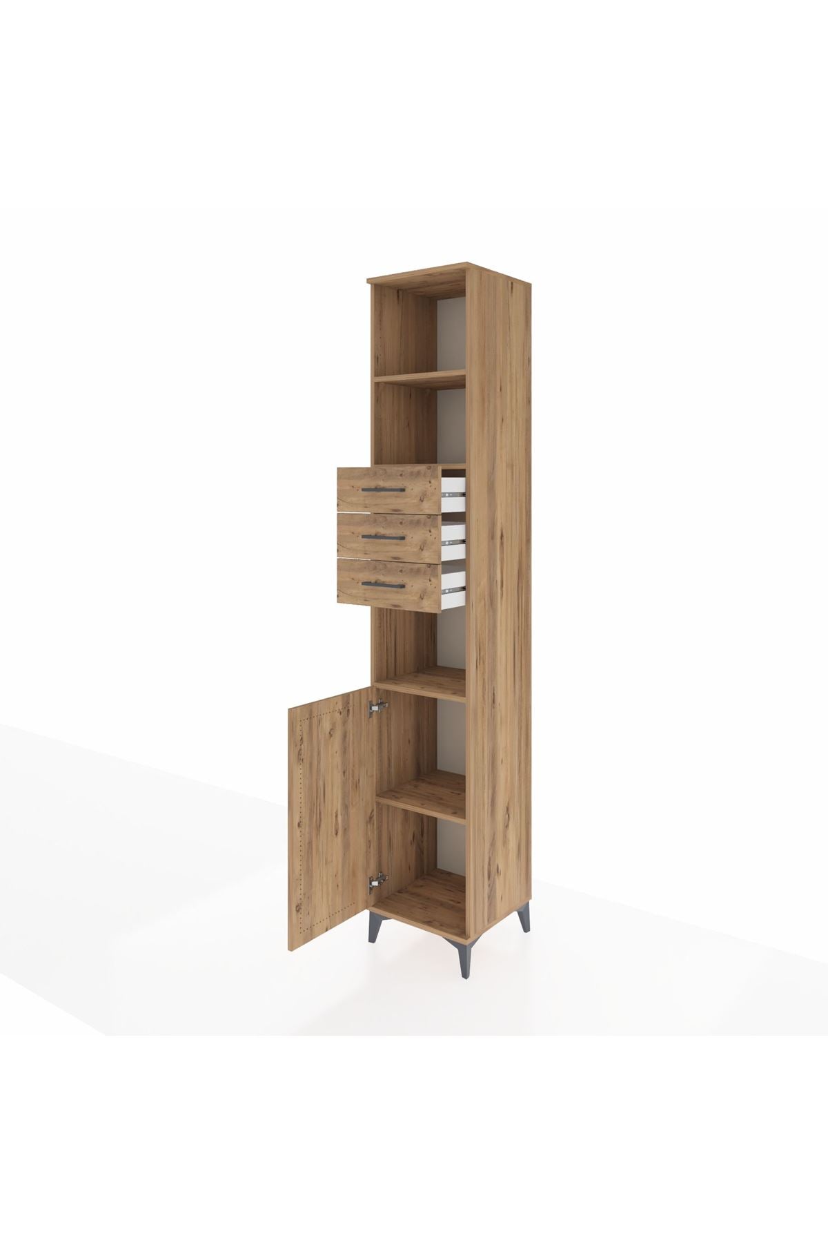 Hyperion Dolap 4 Raflı 3 Çekmeceli Tek Kapaklı 44x44x243 Çam-Çam