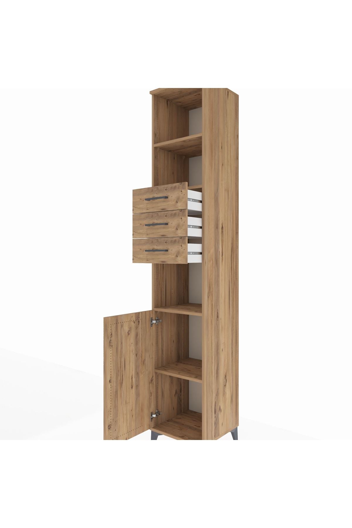 Hyperion Dolap 4 Raflı 3 Çekmeceli Tek Kapaklı 44x44x243 Çam-Çam