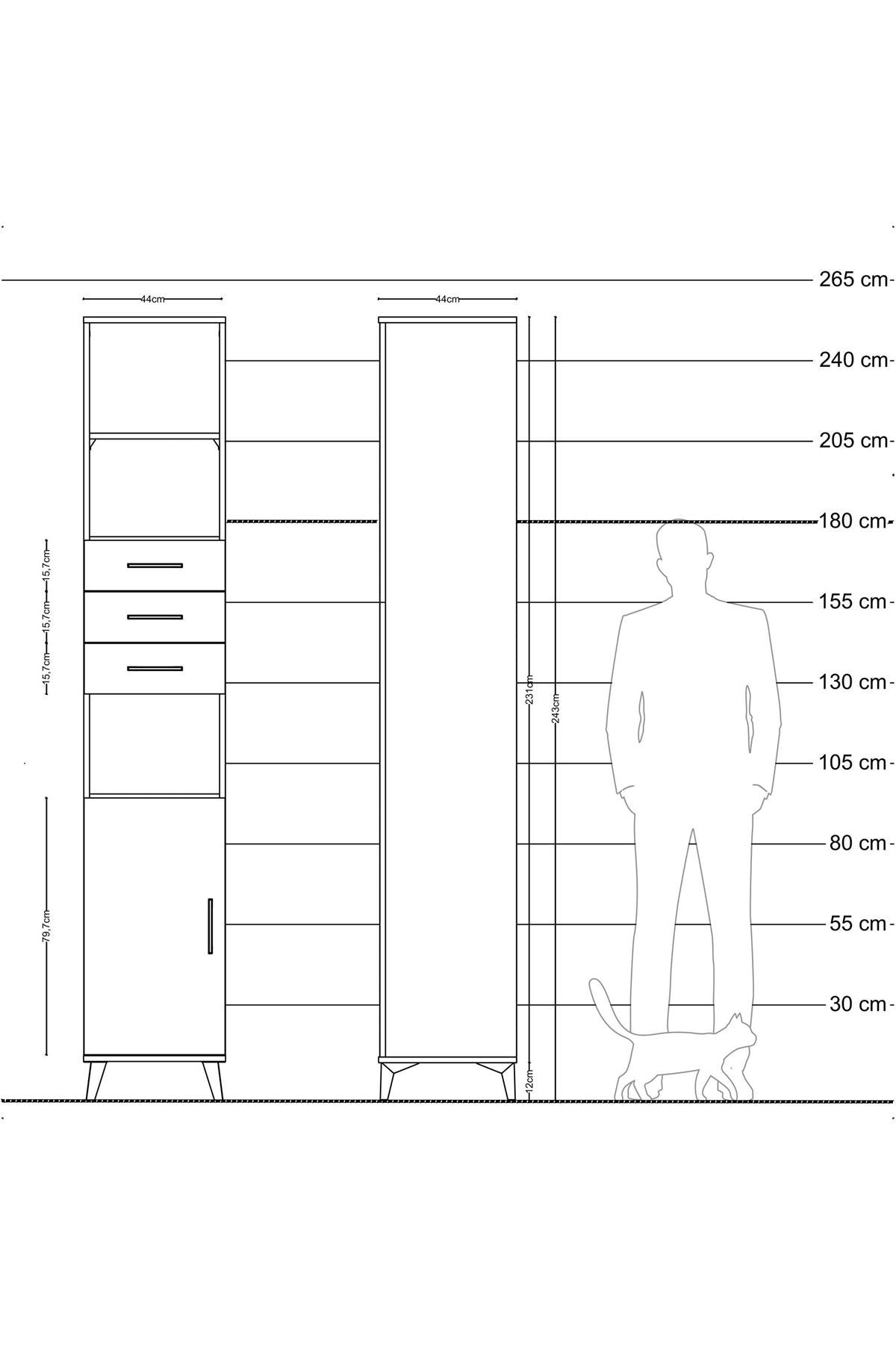 Hyperion Dolap 4 Raflı 3 Çekmeceli Tek Kapaklı 44x44x243 Çam-Çam