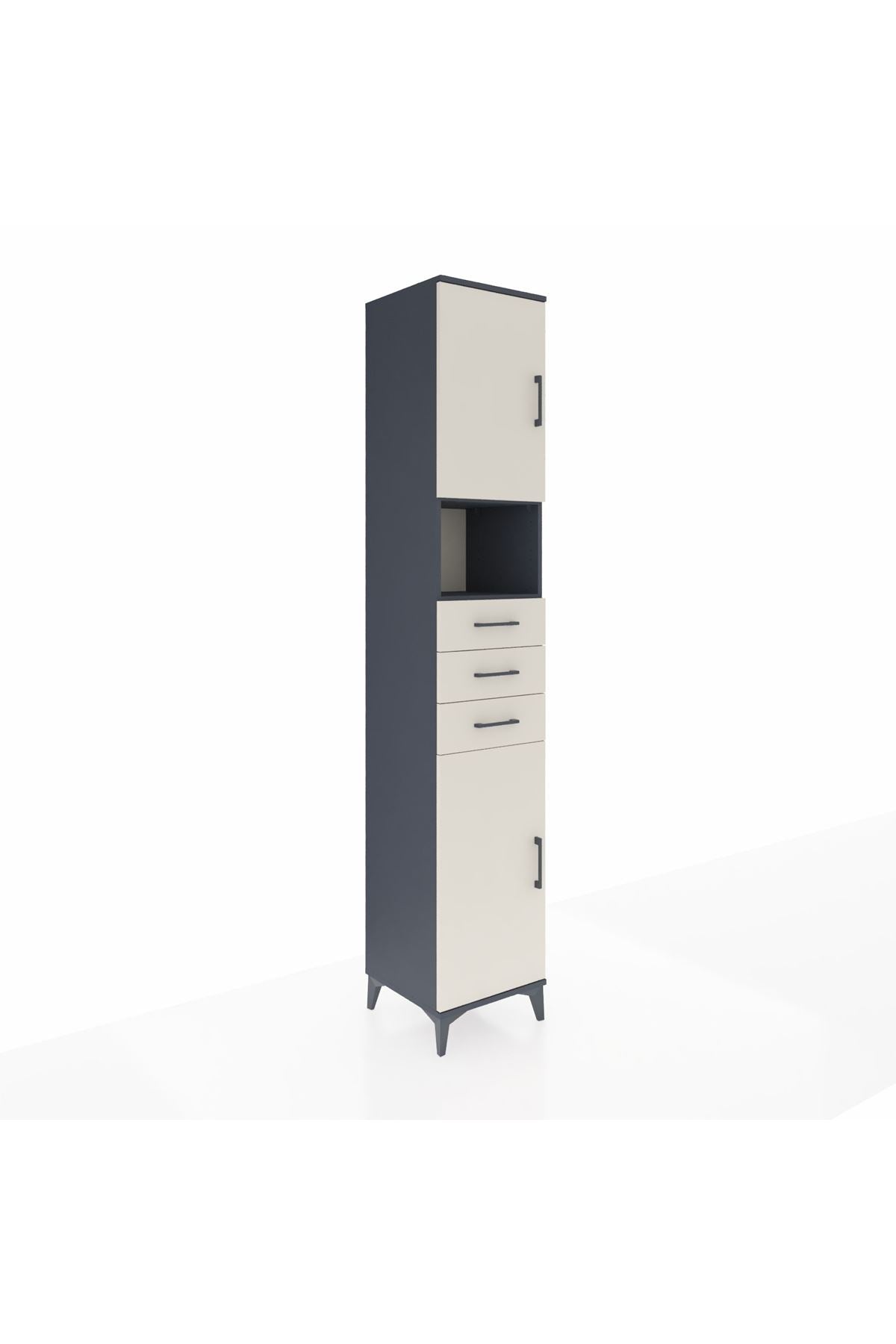 Hyperion Dolap 4 Raflı 3 Çekmeceli 2 Kapaklı 44x44x243 Antrasit-Aytaşı