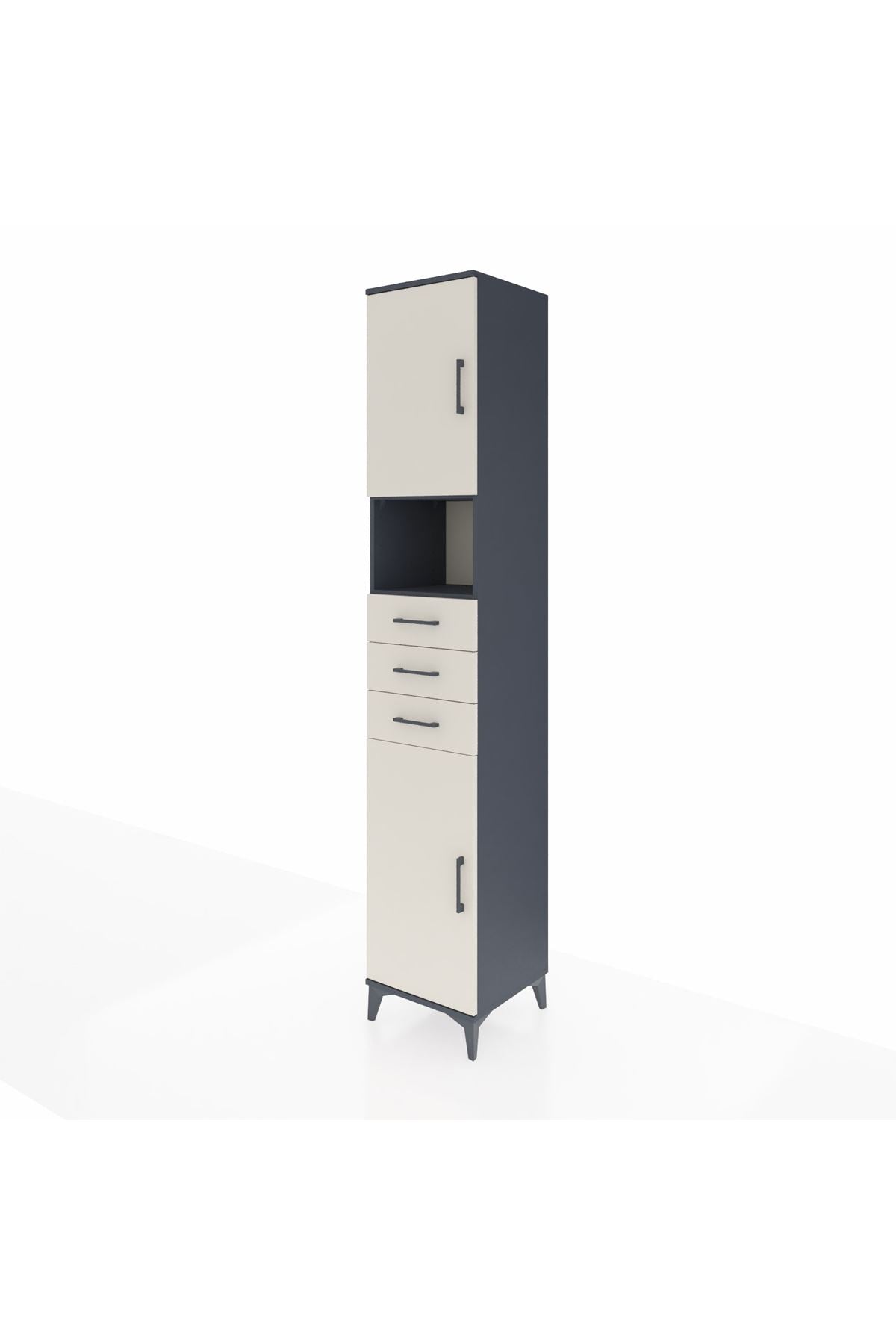 Hyperion Dolap 4 Raflı 3 Çekmeceli 2 Kapaklı 44x44x243 Antrasit-Aytaşı