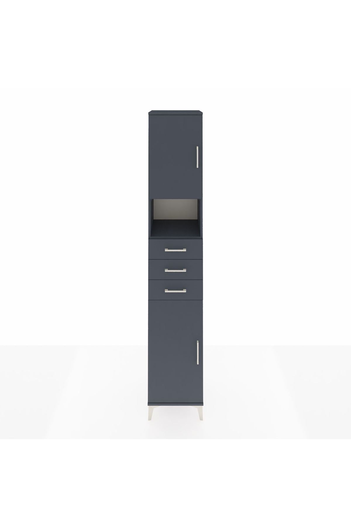 Hyperion Dolap 4 Raflı 3 Çekmeceli 2 Kapaklı 44x44x243 Antrasit-Antrasit