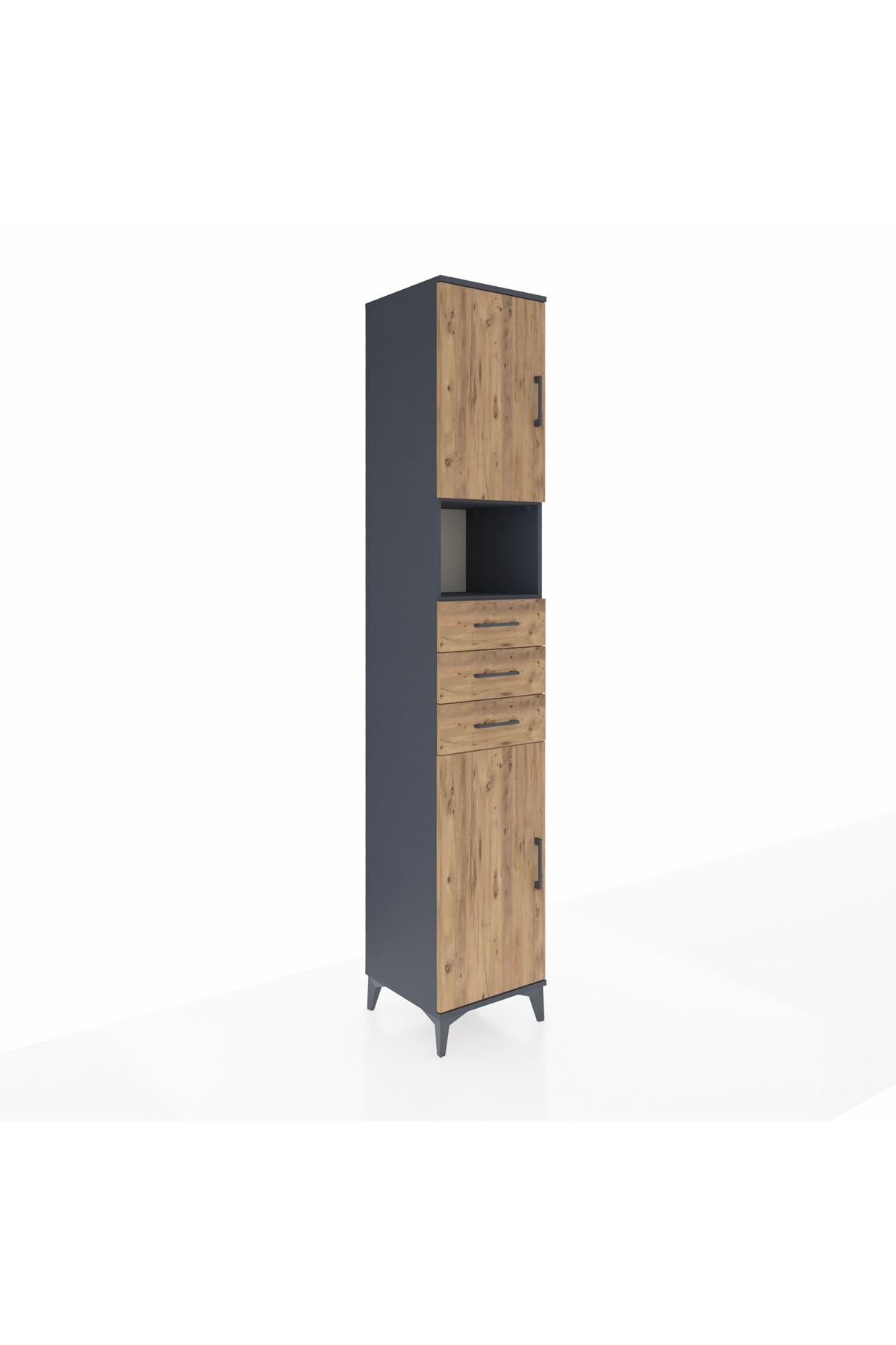 Hyperion Dolap 4 Raflı 3 Çekmeceli 2 Kapaklı 44x44x243 Antrasit-Çam