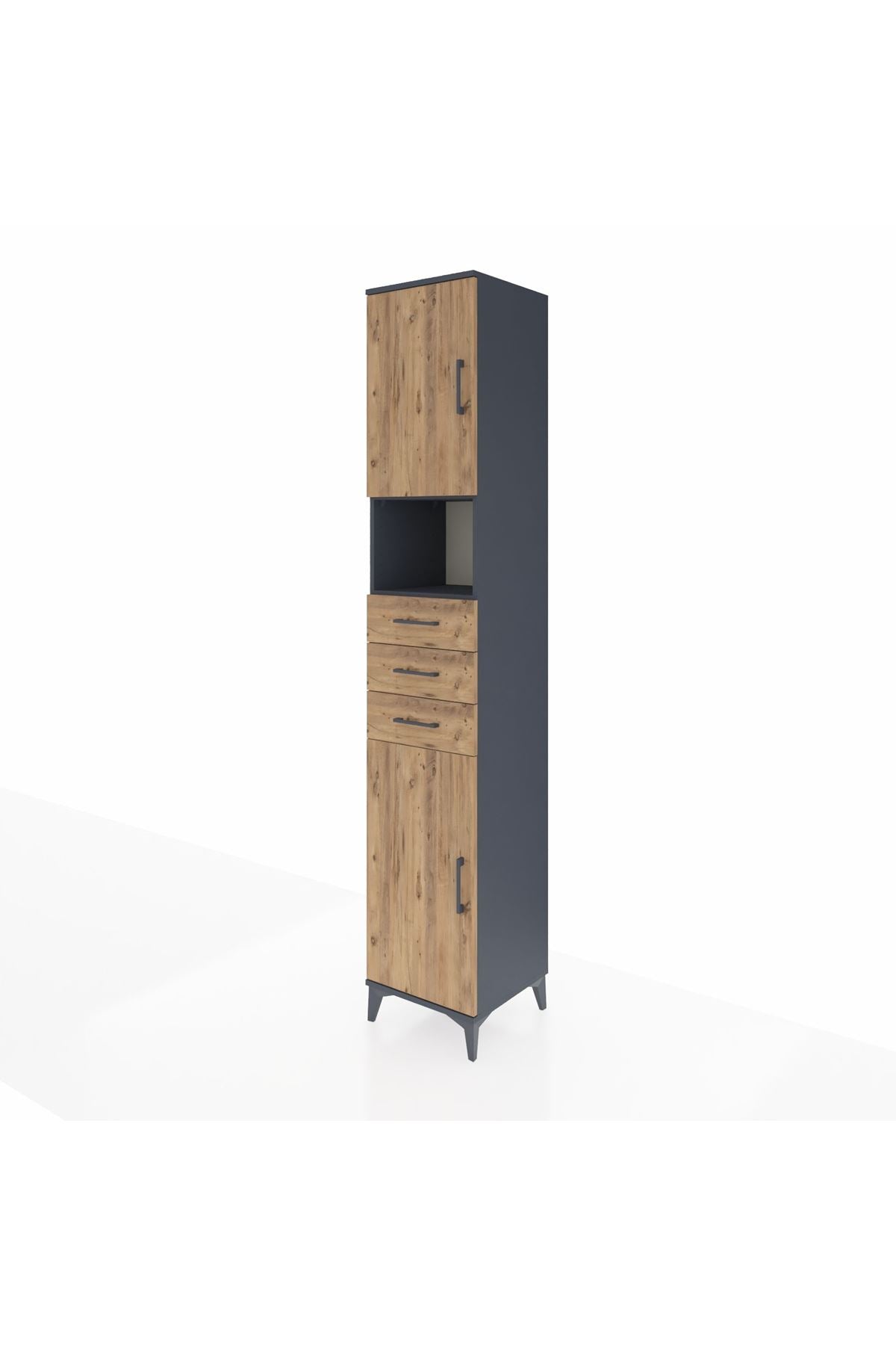 Hyperion Dolap 4 Raflı 3 Çekmeceli 2 Kapaklı 44x44x243 Antrasit-Çam