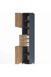 Hyperion Dolap 4 Raflı 3 Çekmeceli 2 Kapaklı 44x44x243 Antrasit-Çam