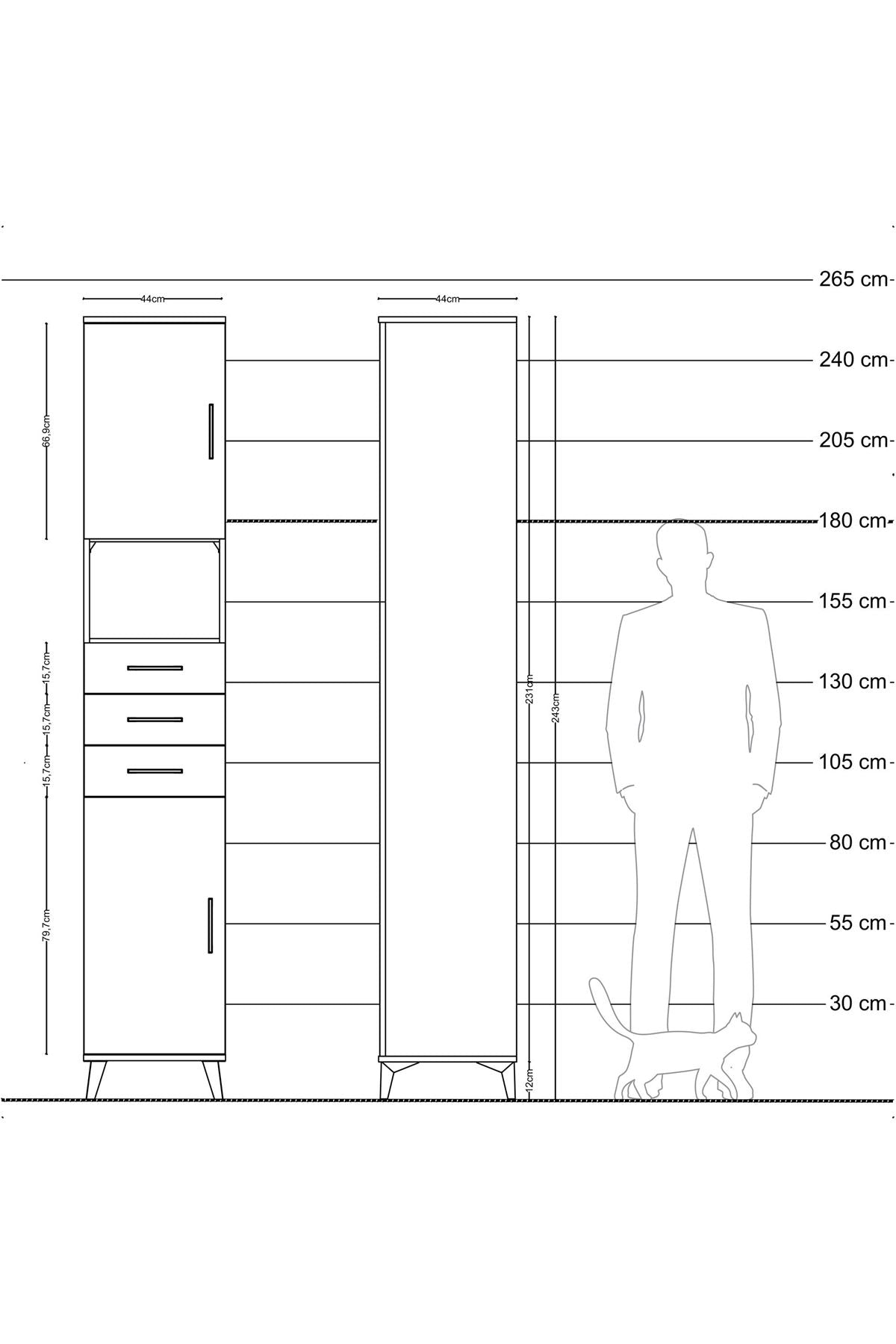Hyperion Dolap 4 Raflı 3 Çekmeceli 2 Kapaklı 44x44x243 Çam-Aytaşı