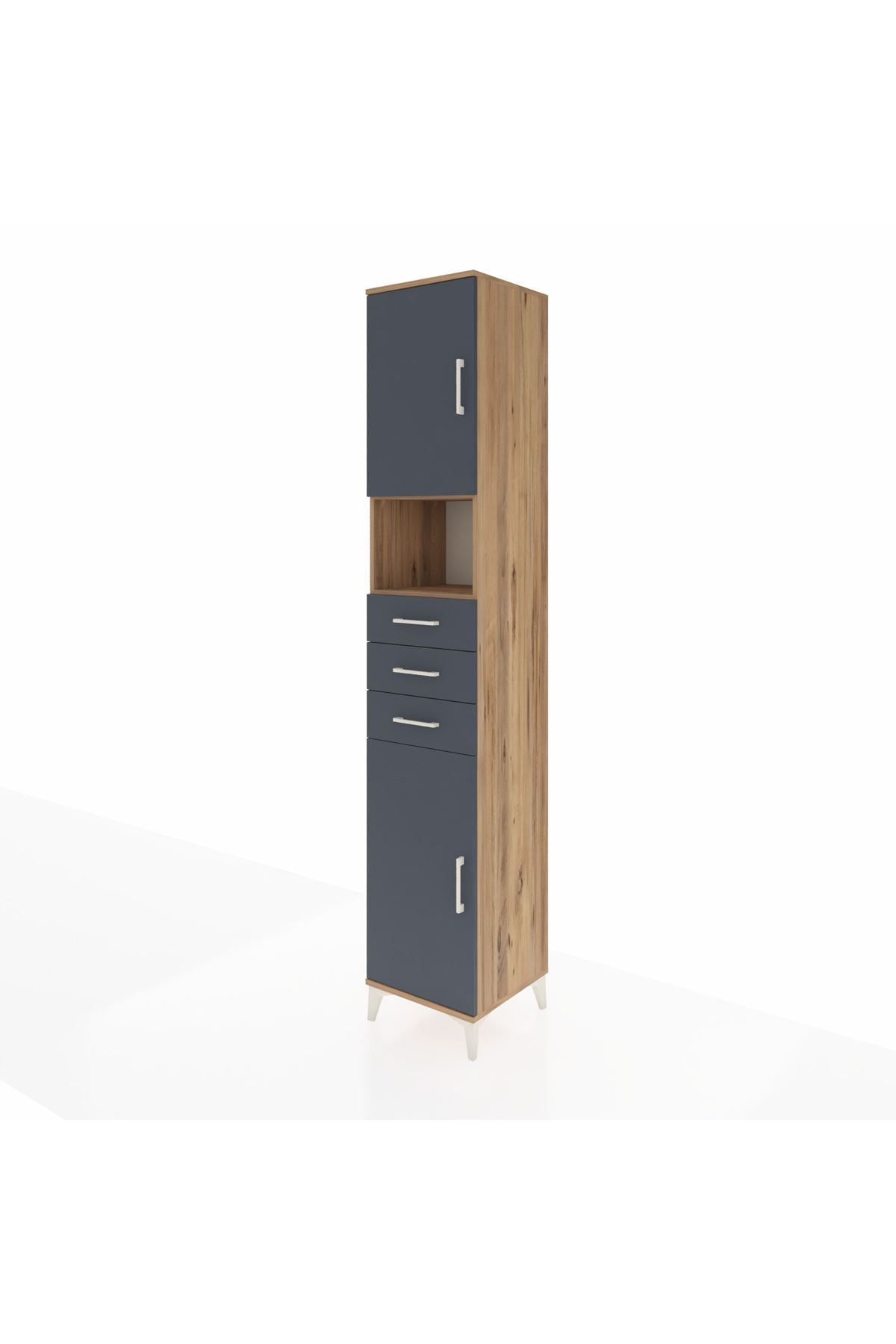 Hyperion Dolap 4 Raflı 3 Çekmeceli 2 Kapaklı 44x44x243 Çam-Antrasit