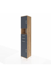 Hyperion Dolap 4 Raflı 3 Çekmeceli 2 Kapaklı 44x44x243 Çam-Antrasit