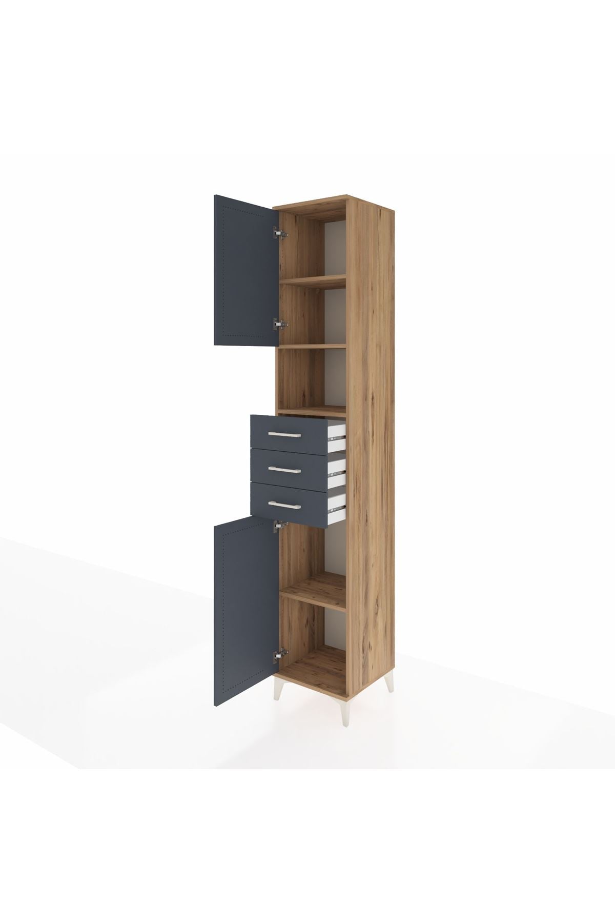 Hyperion Dolap 4 Raflı 3 Çekmeceli 2 Kapaklı 44x44x243 Çam-Antrasit