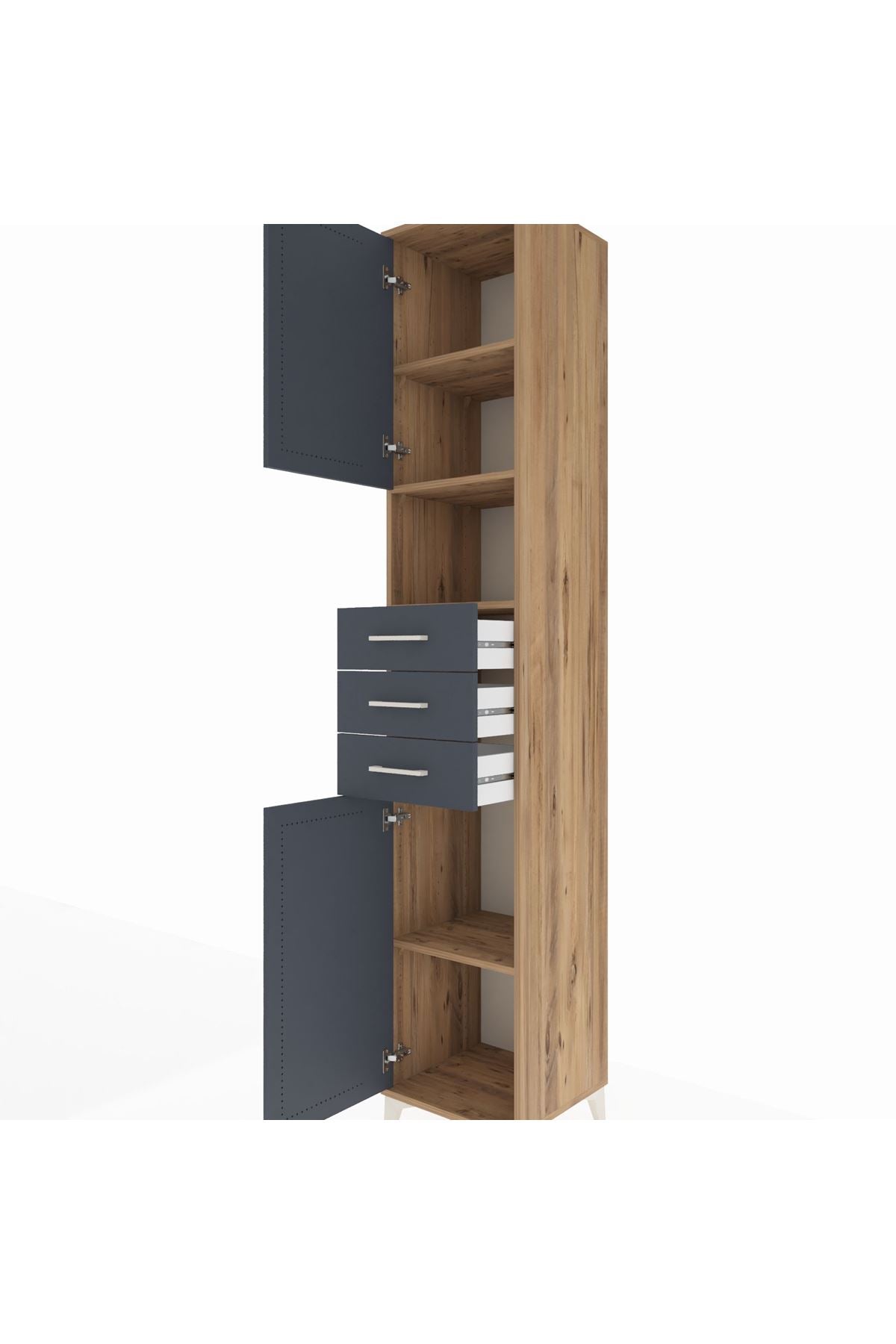 Hyperion Dolap 4 Raflı 3 Çekmeceli 2 Kapaklı 44x44x243 Çam-Antrasit