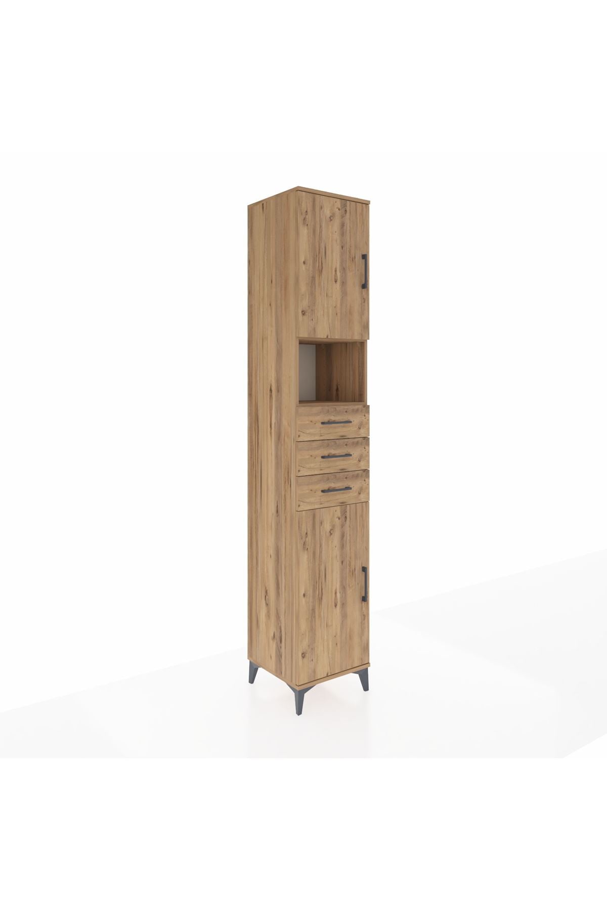 Hyperion Dolap 4 Raflı 3 Çekmeceli 2 Kapaklı 44x44x243 Çam-Çam