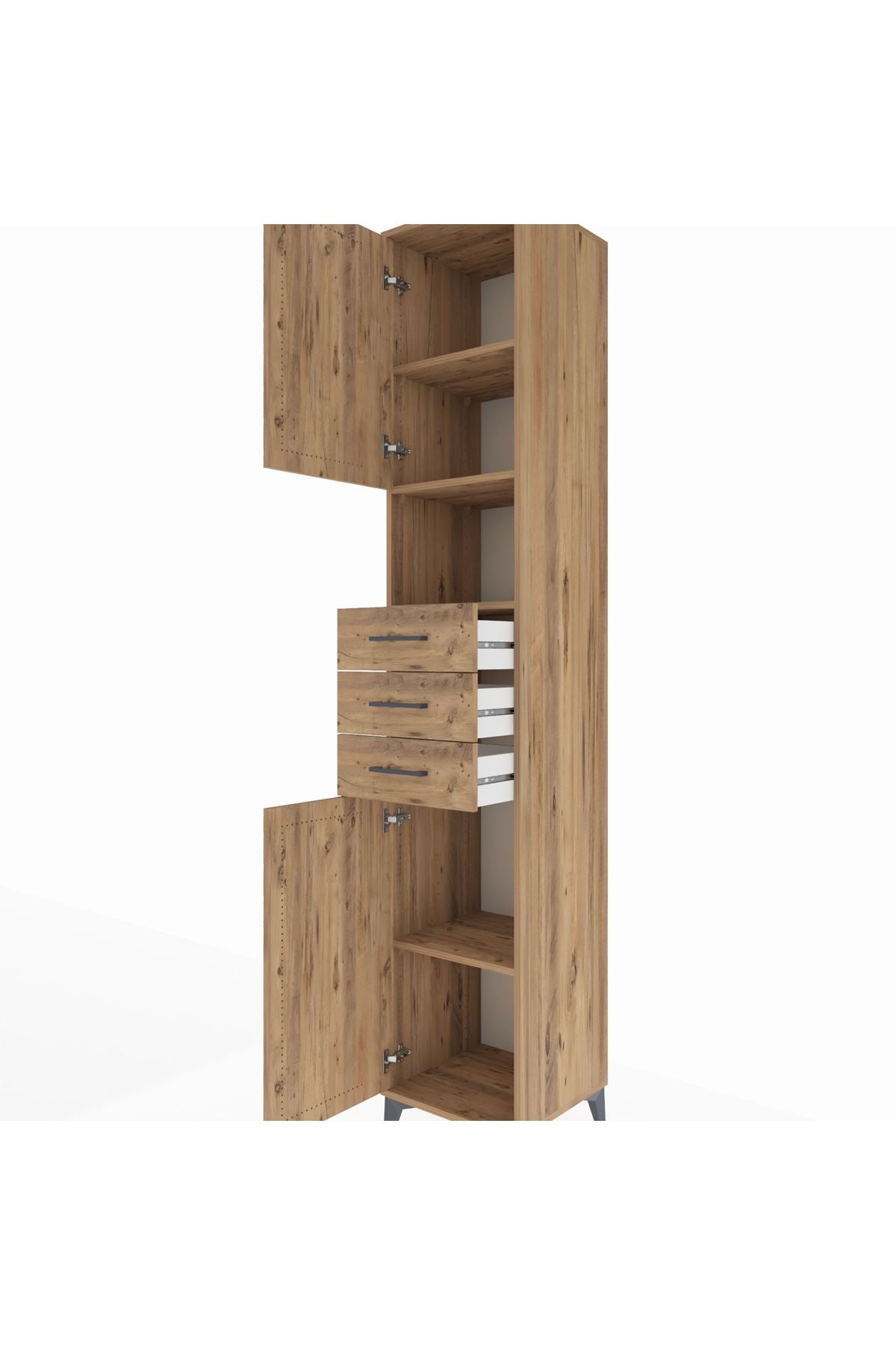 Hyperion Dolap 4 Raflı 3 Çekmeceli 2 Kapaklı 44x44x243 Çam-Çam