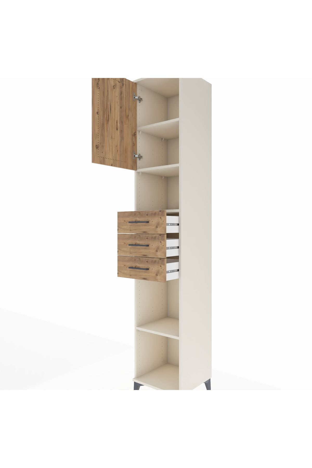 Hyperion Dolap 4 Raflı 3 Çekmeceli Tek Kapaklı 44x44x243 Aytaşı-Çam