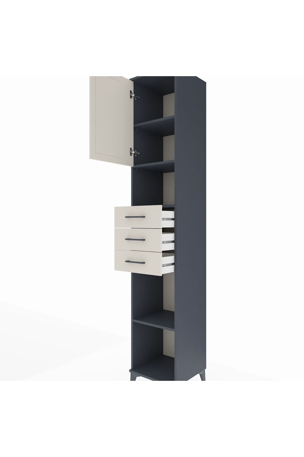 Hyperion Dolap 4 Raflı 3 Çekmeceli Tek Kapaklı 44x44x243 Antrasit-Aytaşı