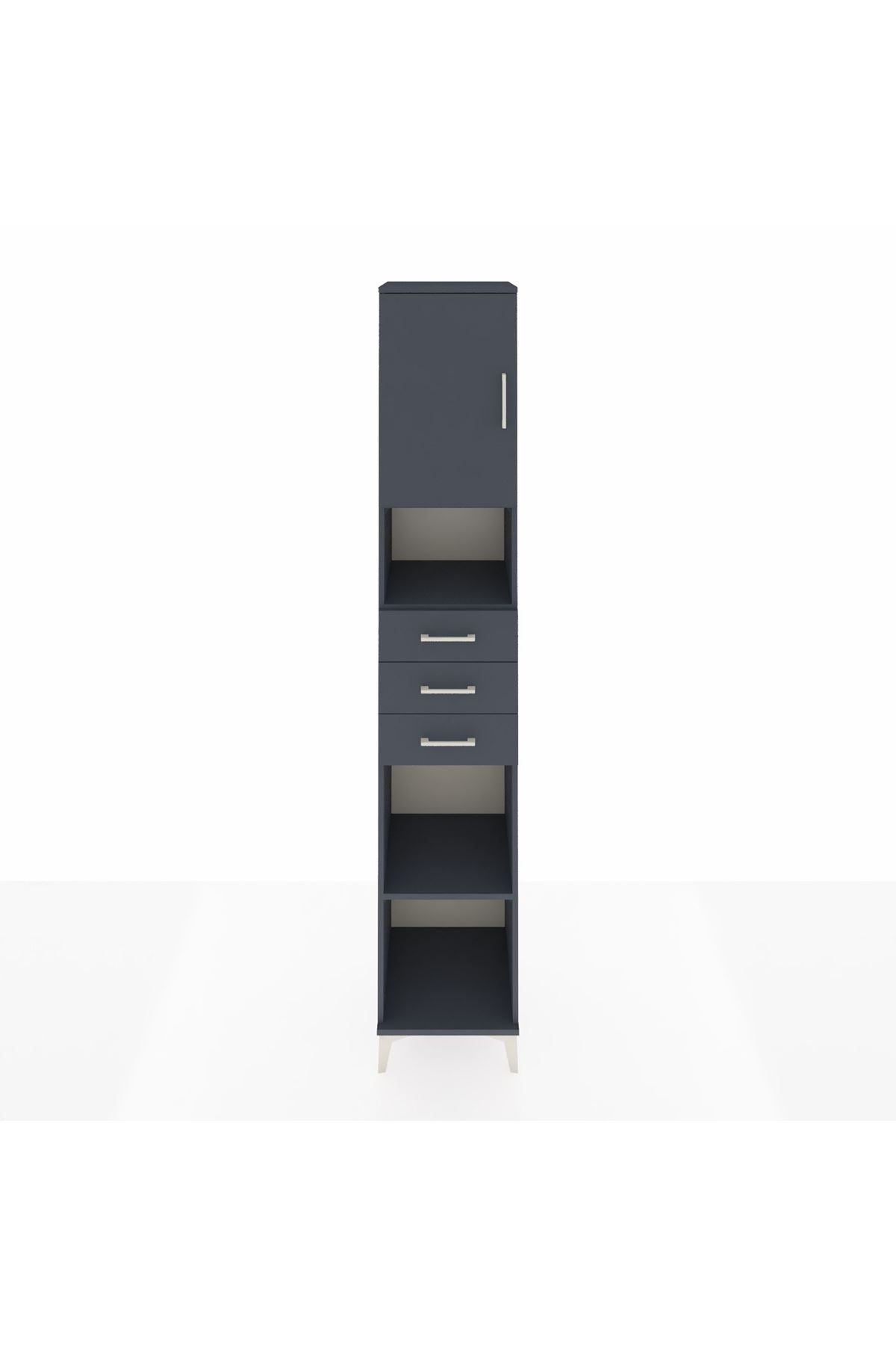 Hyperion Dolap 4 Raflı 3 Çekmeceli Tek Kapaklı 44x44x243 Antrasit-Antrasit