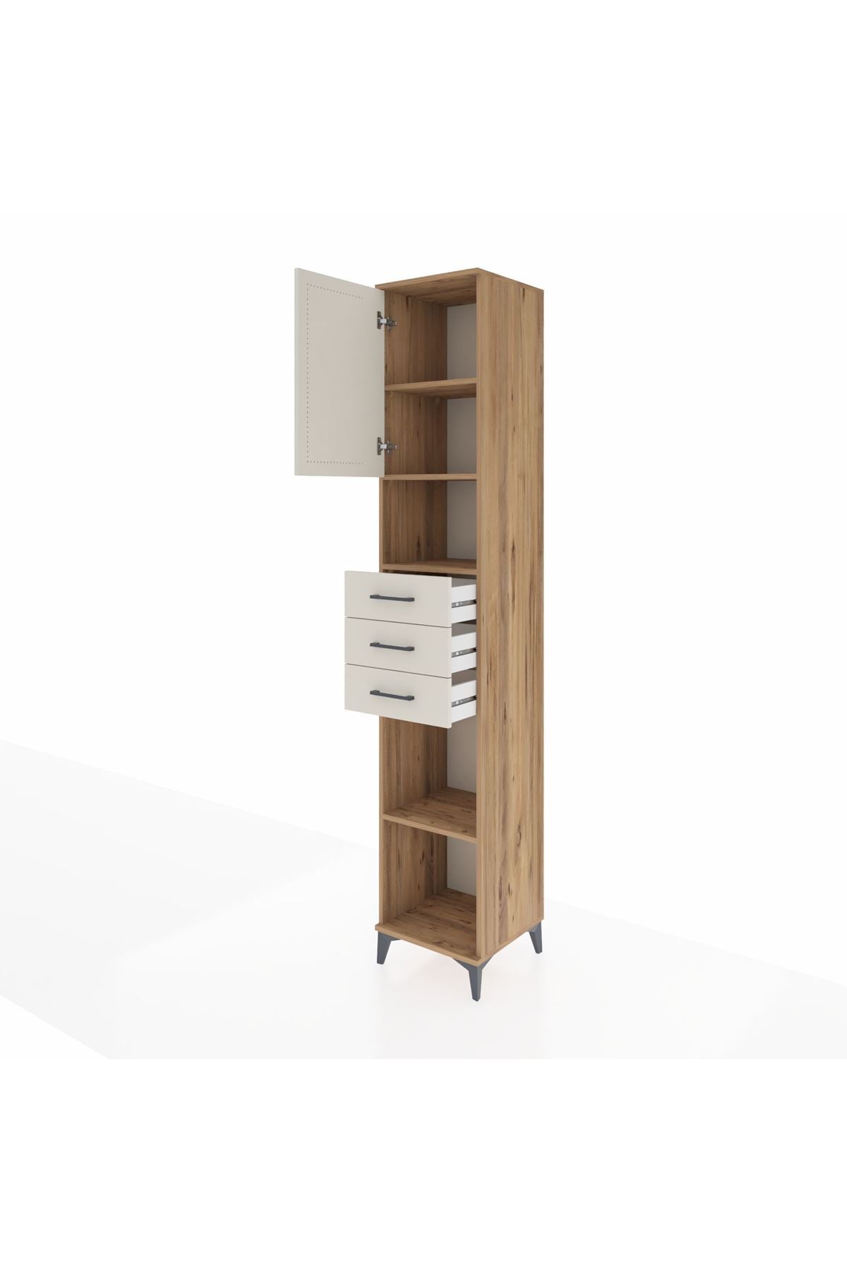 Hyperion Dolap 4 Raflı 3 Çekmeceli Tek Kapaklı 44x44x243 Çam-Aytaşı