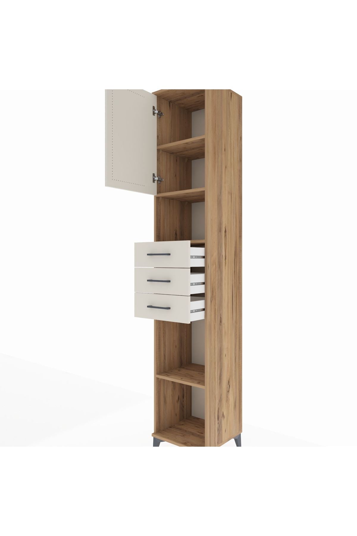 Hyperion Dolap 4 Raflı 3 Çekmeceli Tek Kapaklı 44x44x243 Çam-Aytaşı