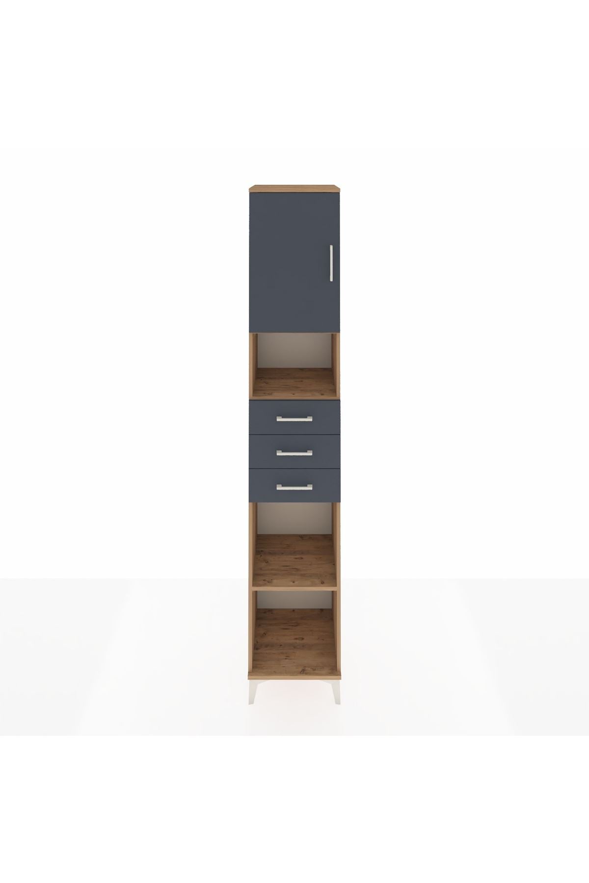 Hyperion Dolap 4 Raflı 3 Çekmeceli Tek Kapaklı 44x44x243 Çam-Antrasit