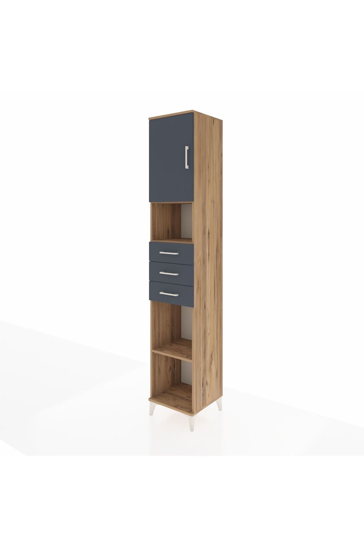 Hyperion Dolap 4 Raflı 3 Çekmeceli Tek Kapaklı 44x44x243 Çam-Antrasit