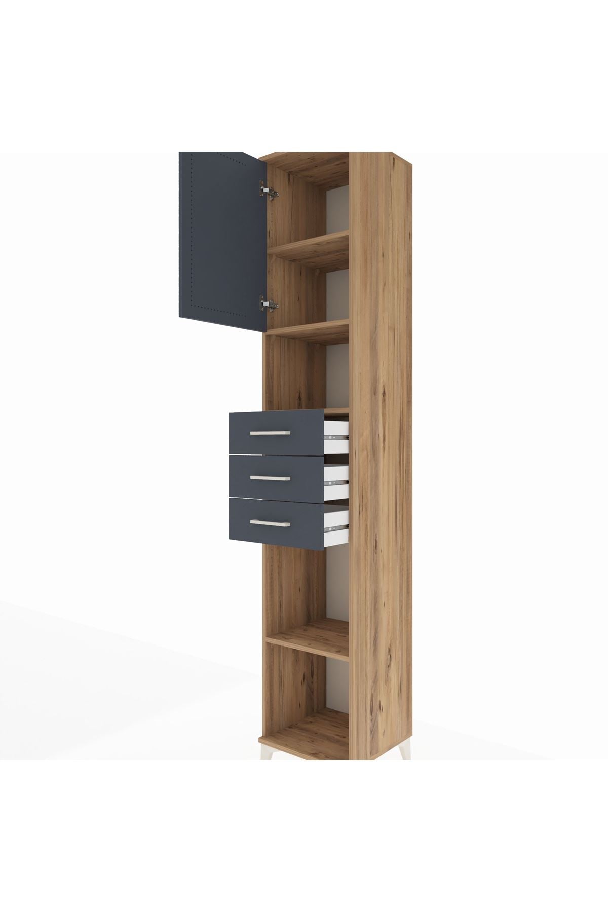 Hyperion Dolap 4 Raflı 3 Çekmeceli Tek Kapaklı 44x44x243 Çam-Antrasit