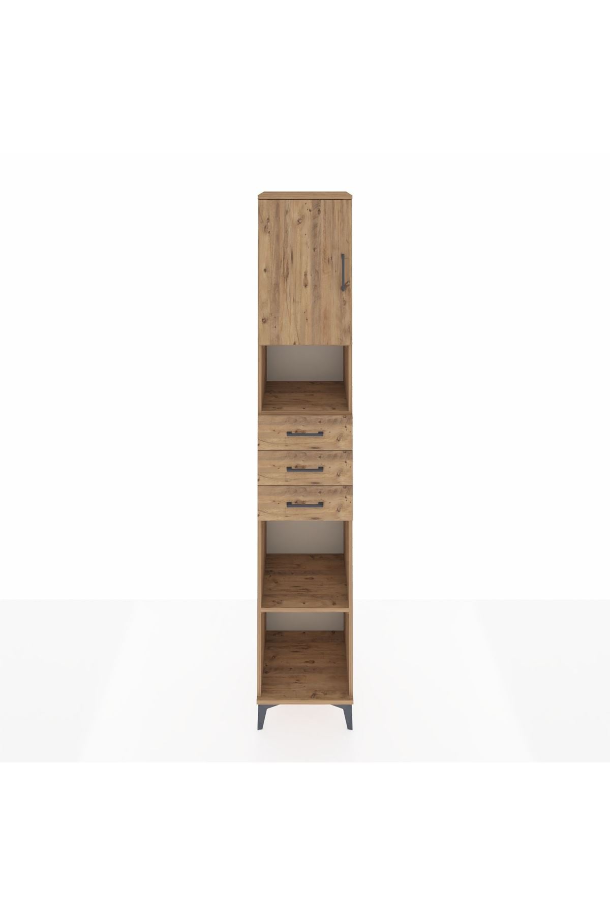 Hyperion Dolap 4 Raflı 3 Çekmeceli Tek Kapaklı 44x44x243 Çam-Çam