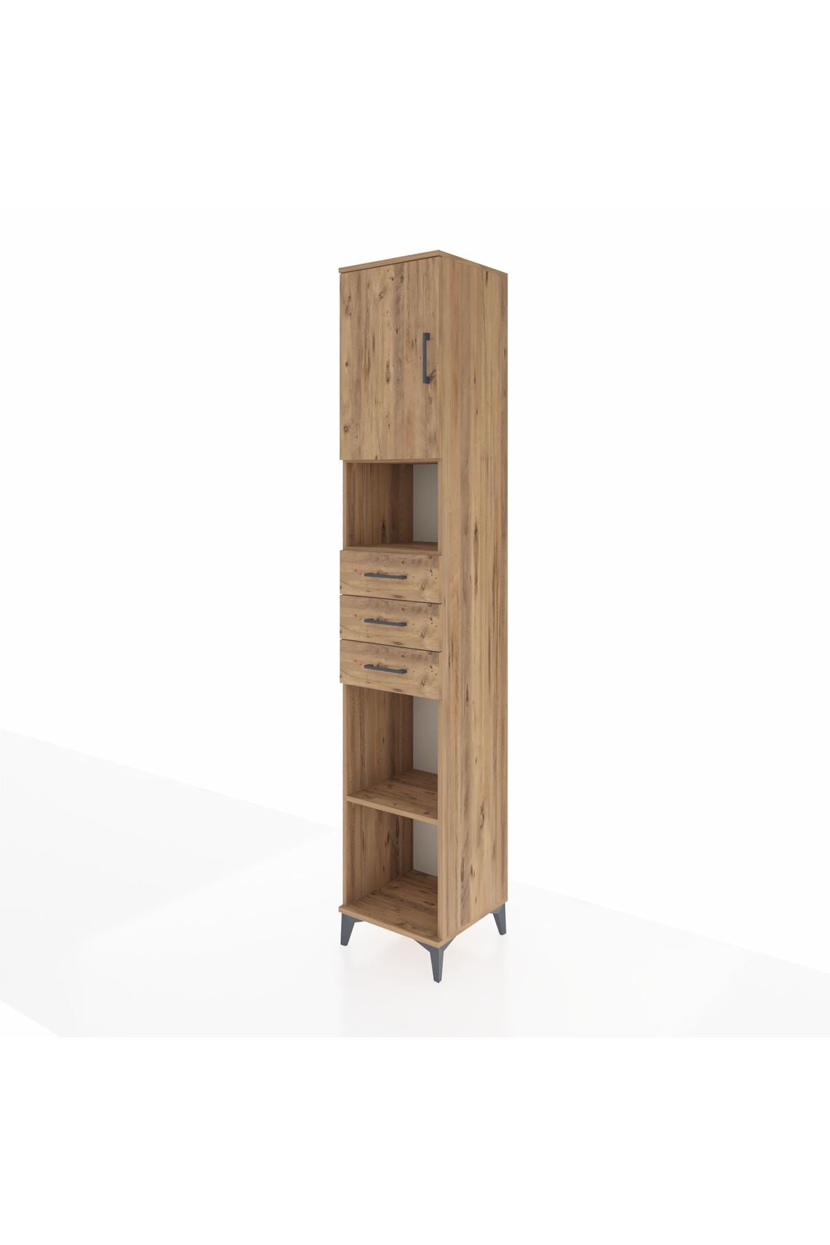 Hyperion Dolap 4 Raflı 3 Çekmeceli Tek Kapaklı 44x44x243 Çam-Çam