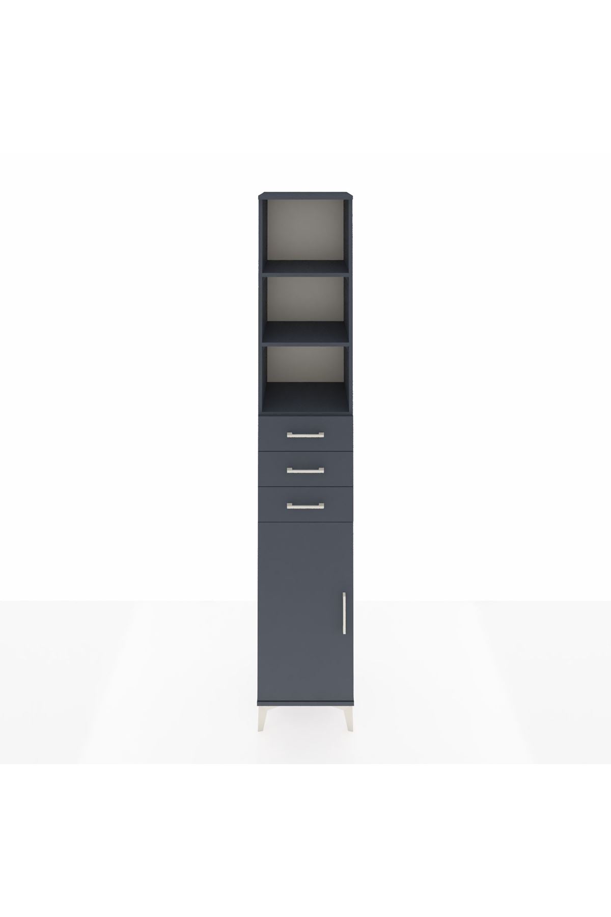 Hyperion Dolap 4 Raflı 3 Çekmeceli Tek Kapaklı 44x44x243 Antrasit-Antrasit