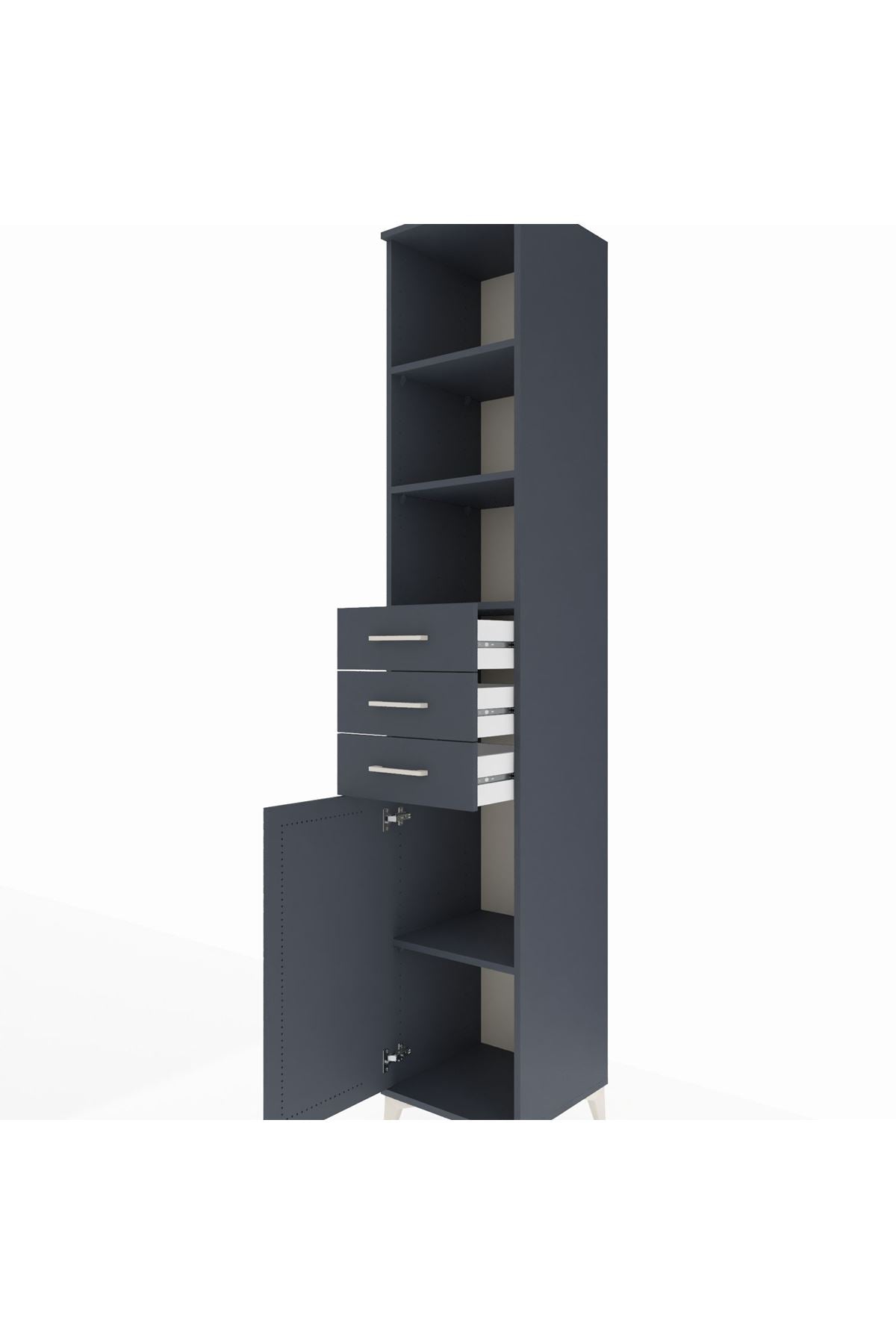 Hyperion Dolap 4 Raflı 3 Çekmeceli Tek Kapaklı 44x44x243 Antrasit-Antrasit