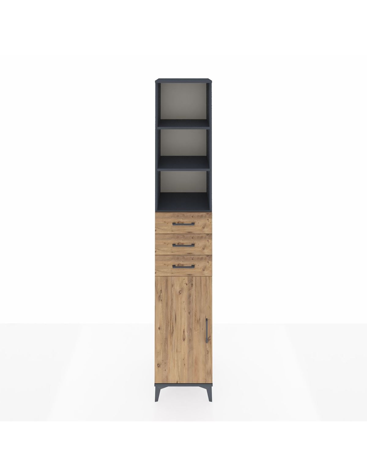 Hyperion Dolap 4 Raflı 3 Çekmeceli Tek Kapaklı 44x44x243 Antrasit-Çam