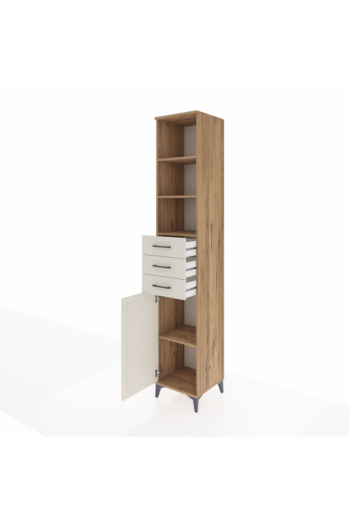 Hyperion Dolap 4 Raflı 3 Çekmeceli Tek Kapaklı 44x44x243 Çam-Aytaşı