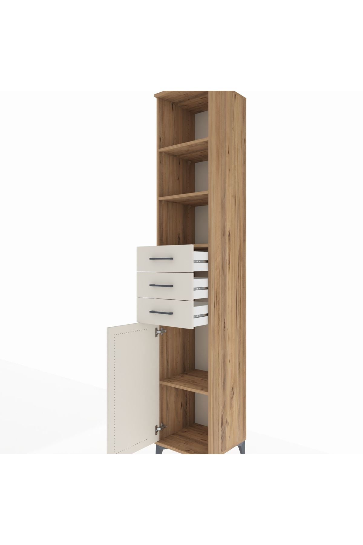 Hyperion Dolap 4 Raflı 3 Çekmeceli Tek Kapaklı 44x44x243 Çam-Aytaşı