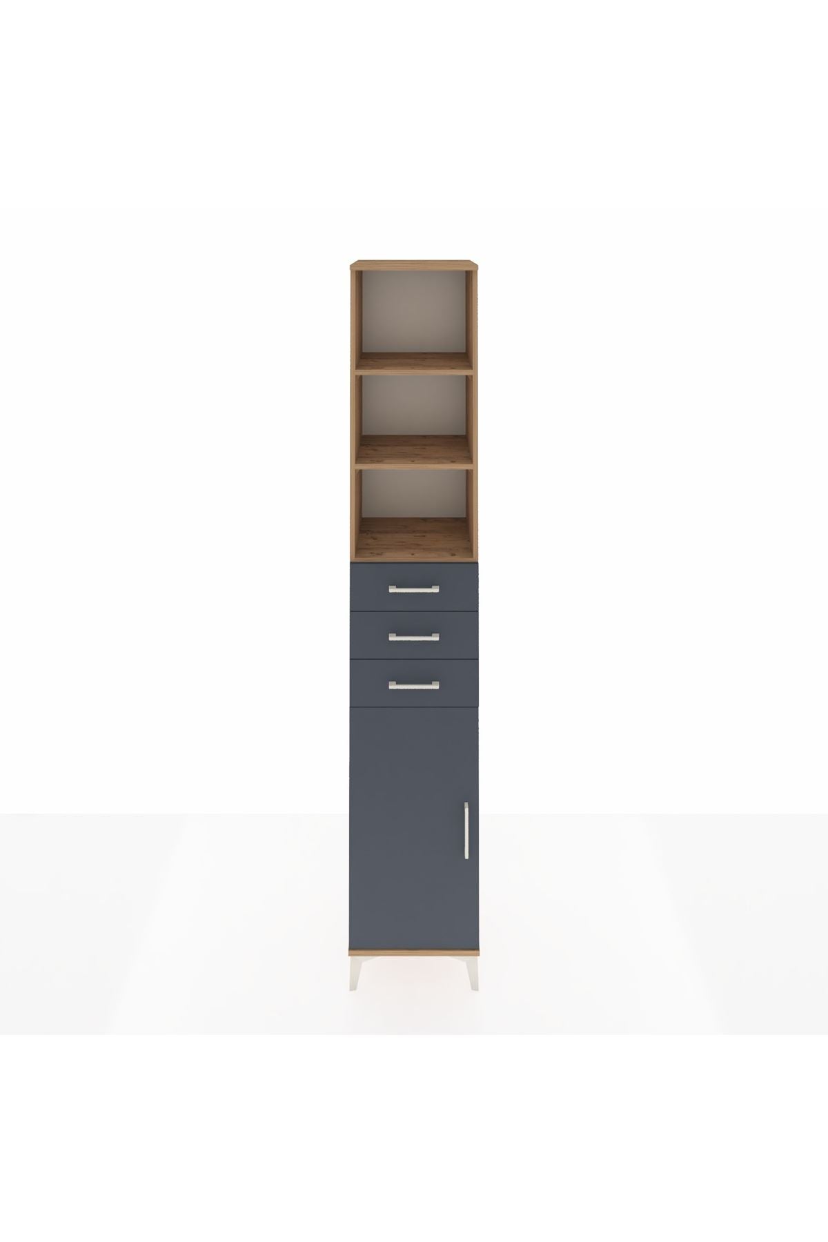 Hyperion Dolap 4 Raflı 3 Çekmeceli Tek Kapaklı 44x44x243 Çam-Antrasit