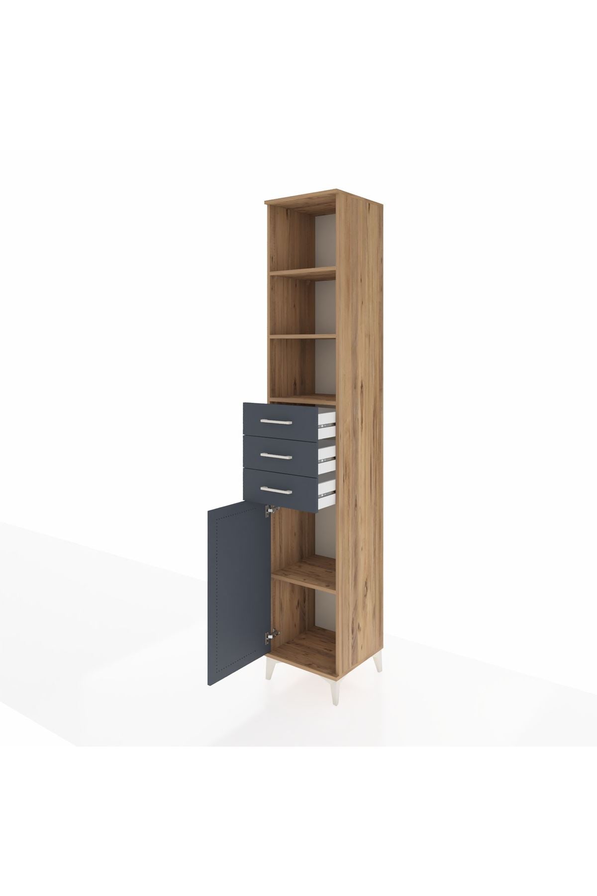 Hyperion Dolap 4 Raflı 3 Çekmeceli Tek Kapaklı 44x44x243 Çam-Antrasit