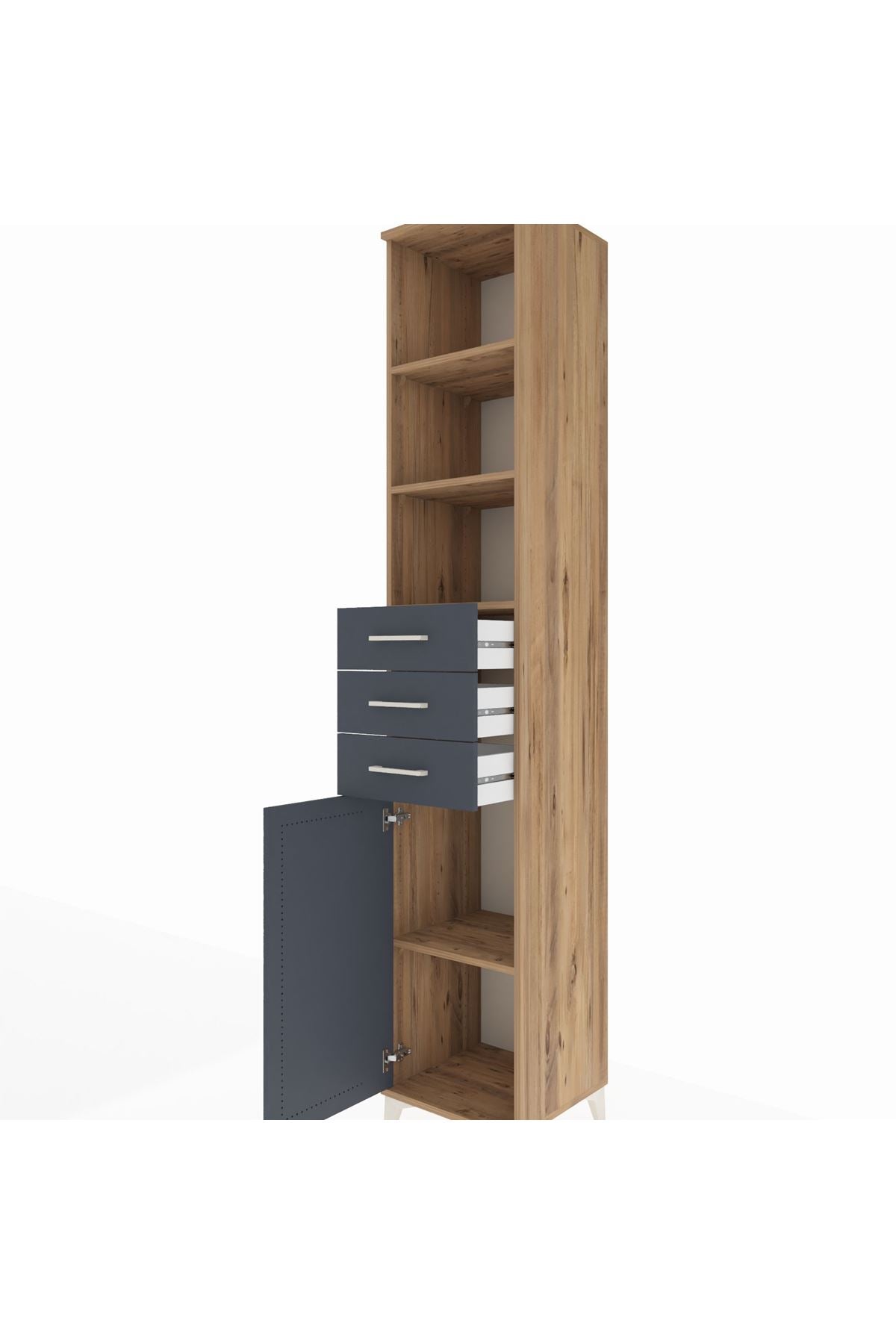 Hyperion Dolap 4 Raflı 3 Çekmeceli Tek Kapaklı 44x44x243 Çam-Antrasit