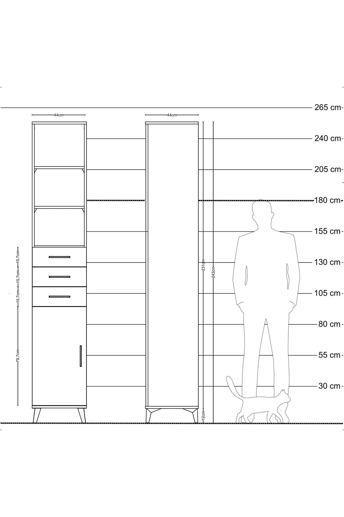 Hyperion Dolap 4 Raflı 3 Çekmeceli Tek Kapaklı 44x44x243 Çam-Antrasit