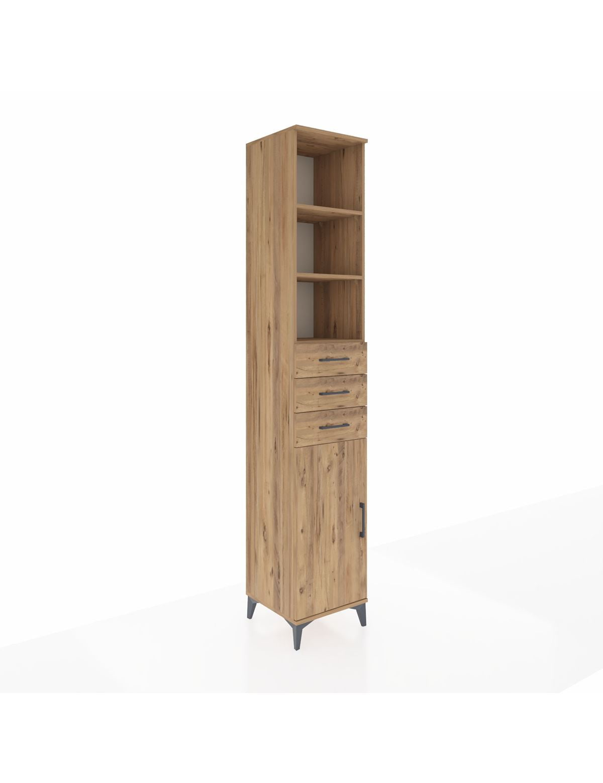 Hyperion Dolap 4 Raflı 3 Çekmeceli Tek Kapaklı 44x44x243 Çam-Çam