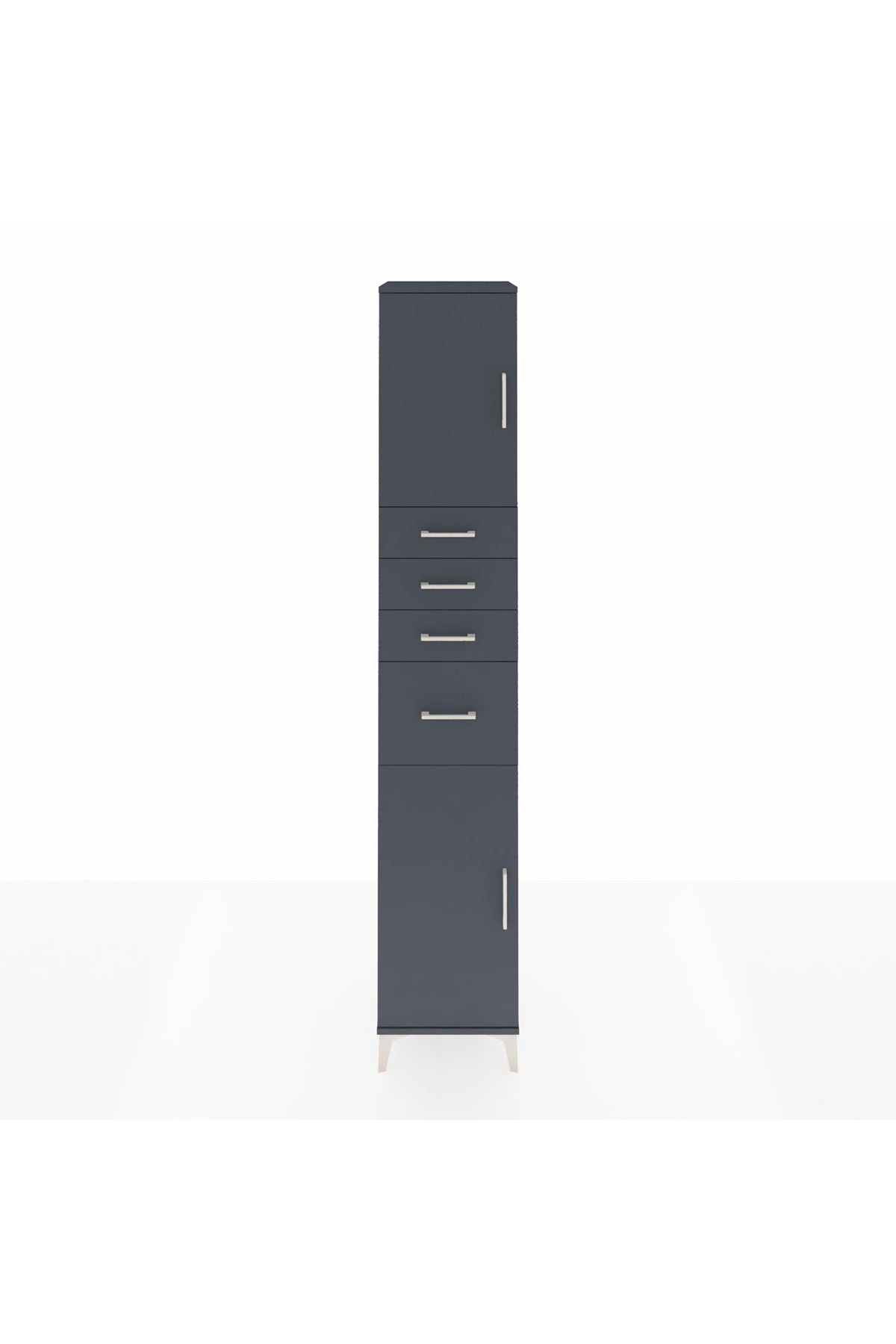 Hyperion Dolap 3 Raflı 4 Çekmeceli 2 Kapaklı 44x44x243 Antrasit-Antrasit