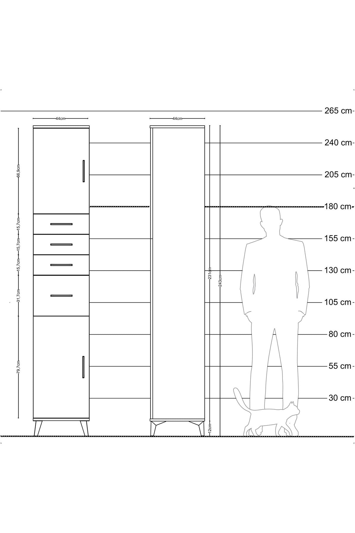 Hyperion Dolap 3 Raflı 4 Çekmeceli 2 Kapaklı 44x44x243 Antrasit-Aytaşı